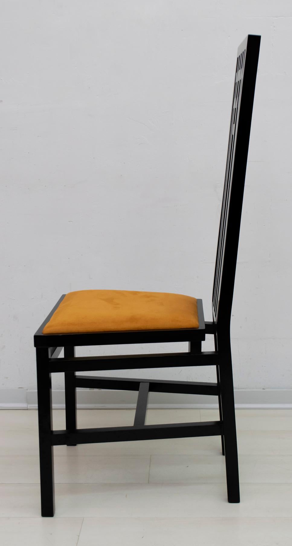 Art Nouveau Four Mackintosh Style Black Lacquered High Back Chairs, 1979
