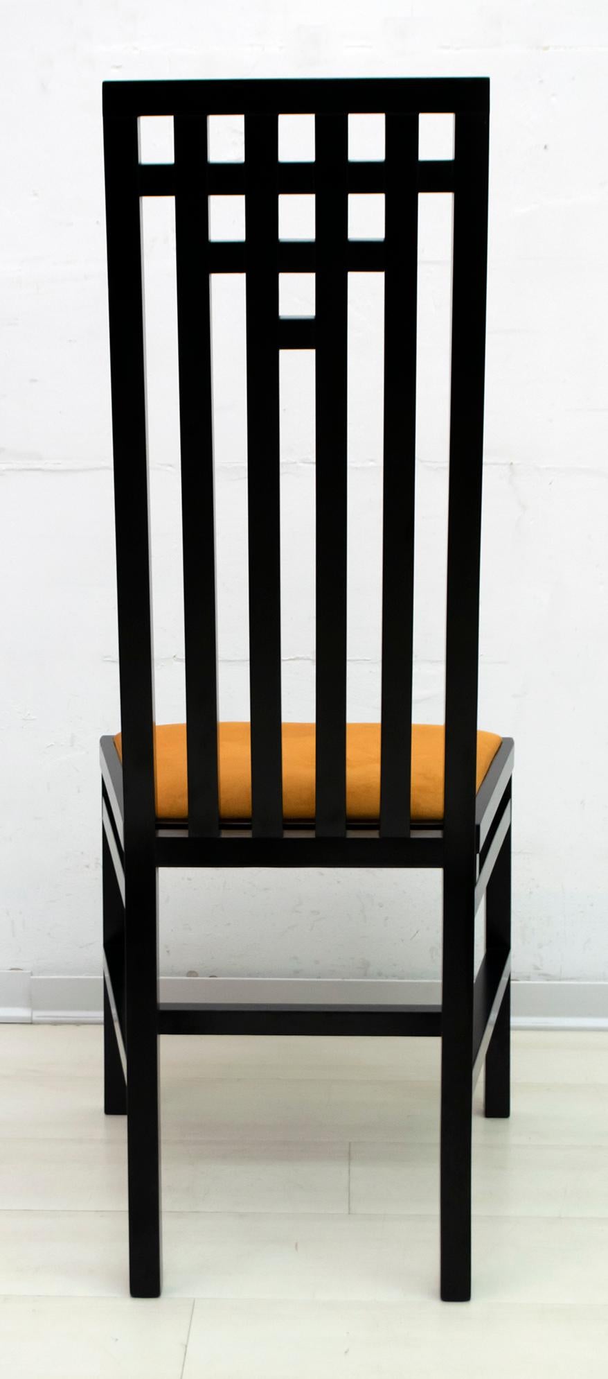 Italian Four Mackintosh Style Black Lacquered High Back Chairs, 1979