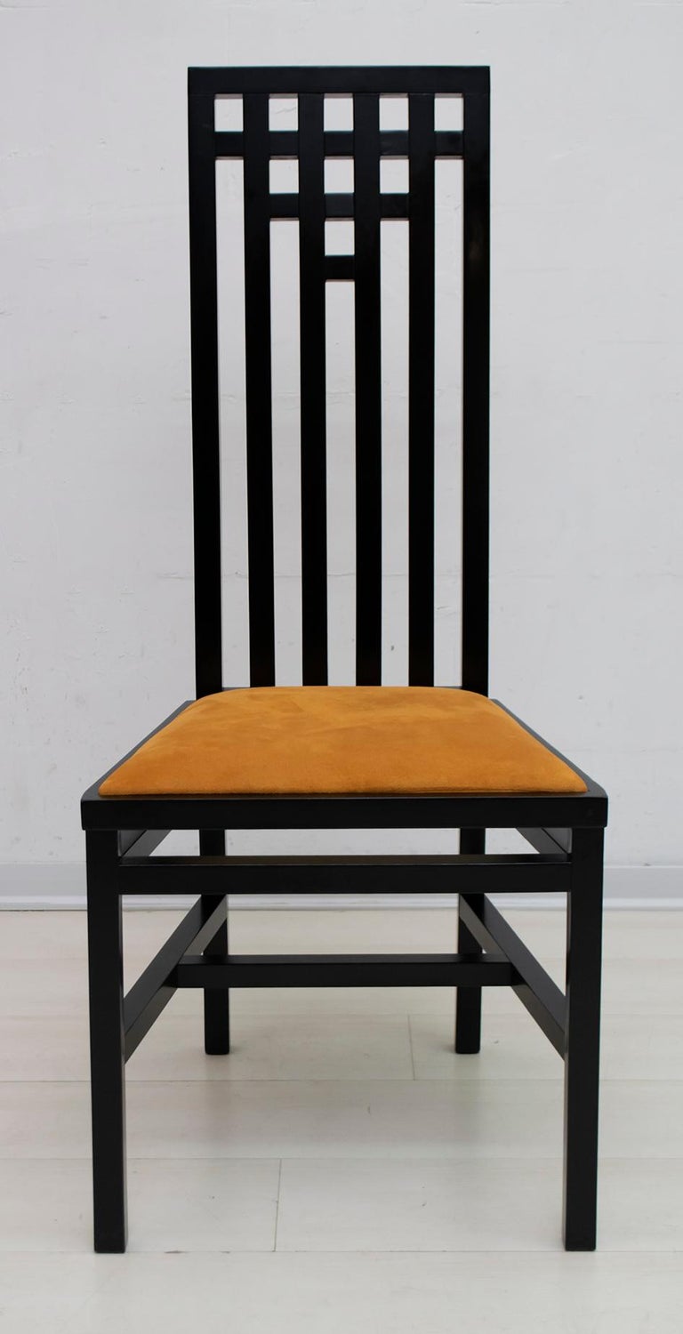 Black Lacquered High Back Chairs 1979, High Back Dark Wood Dining Chairs
