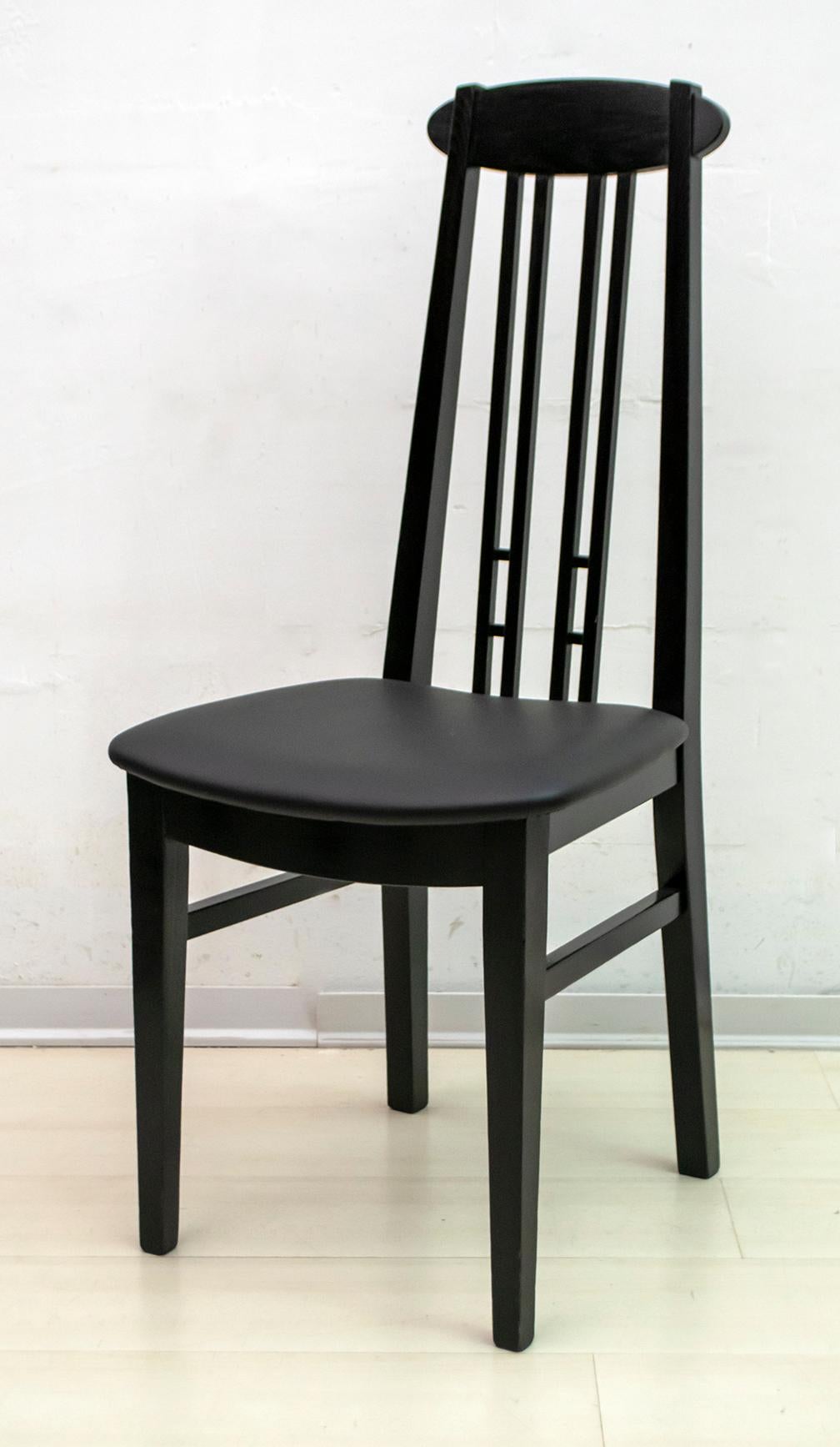 Ebonized After Charles Rennie Mackintosh 6 Black Lacquered High-Backed Chairs, 1979