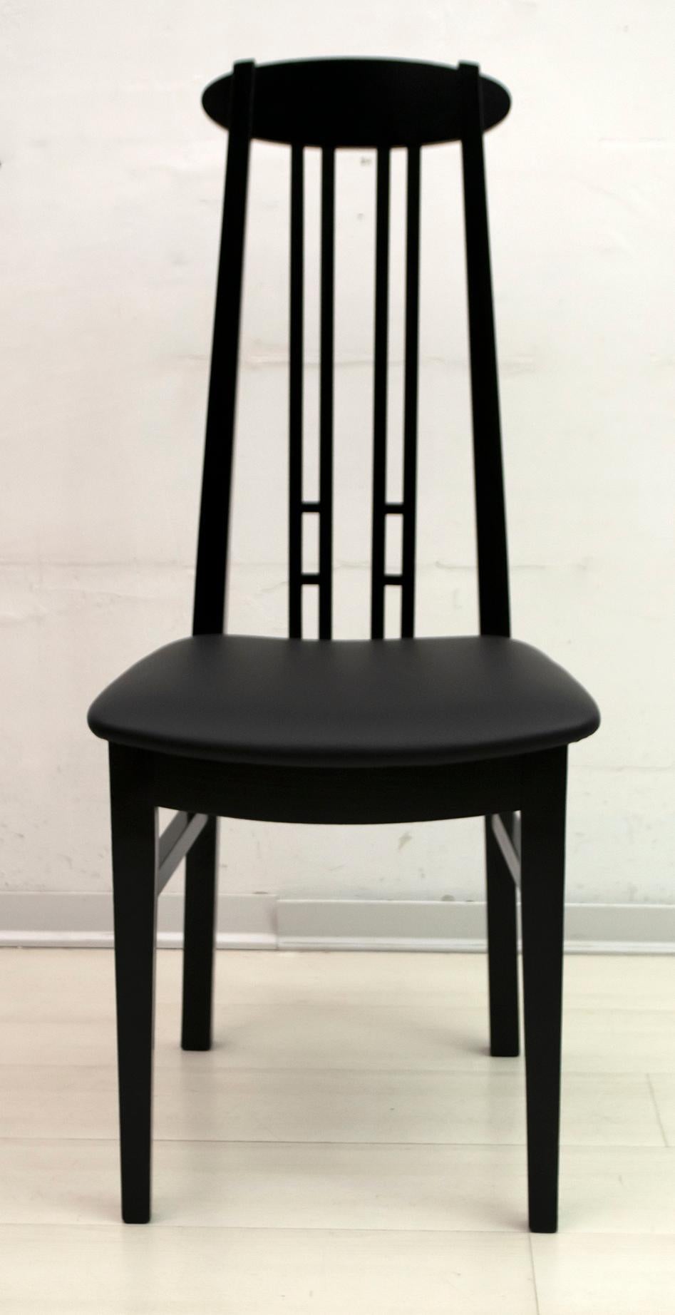 Late 20th Century After Charles Rennie Mackintosh 6 Black Lacquered High-Backed Chairs, 1979