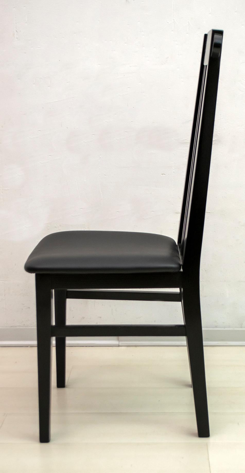 Leather After Charles Rennie Mackintosh 6 Black Lacquered High-Backed Chairs, 1979