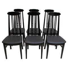 After Charles Rennie Mackintosh 6 Black Lacquered High-Backed Chairs, 1979