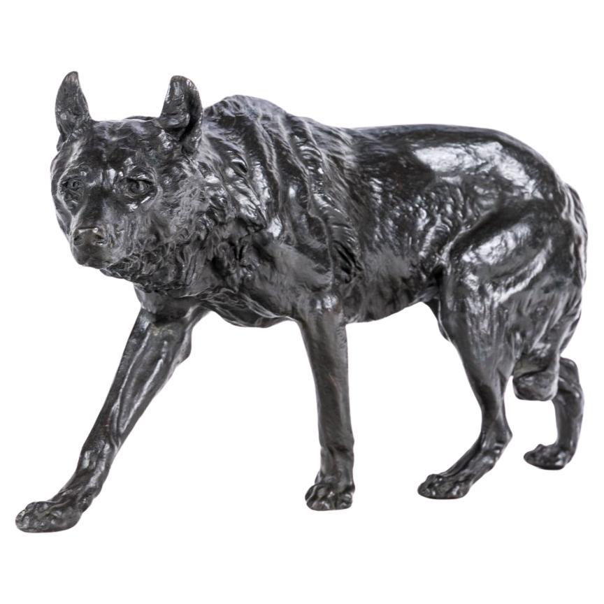 Sculpture de loup en bronze d'après Charles Valton