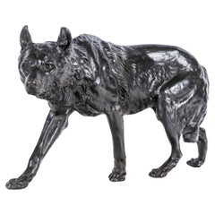 Vintage After Charles Valton Bronze Wolf Sculpture