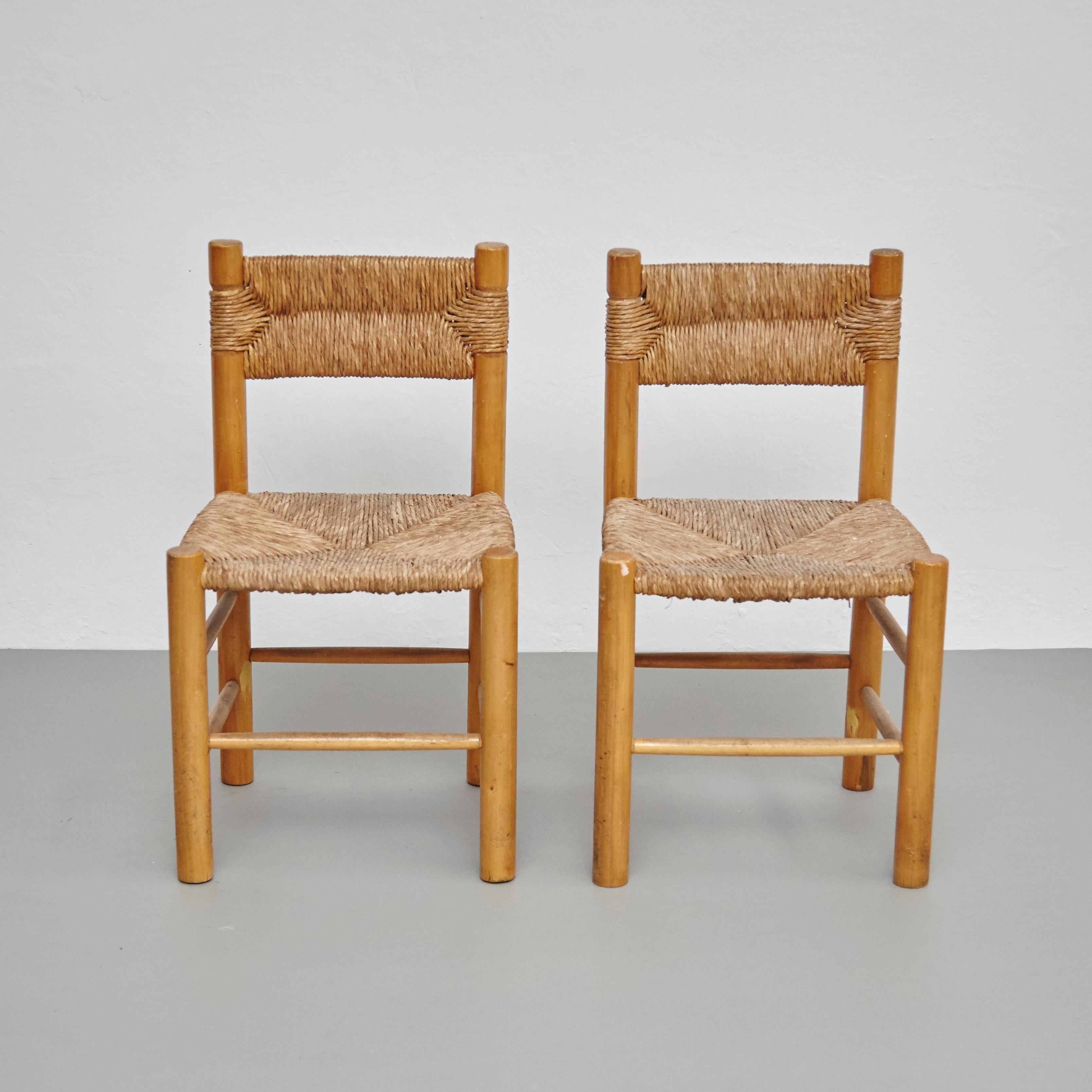 French After Charlotte Perriand Mid-Century Modern Rattan Pair of Chairs, circa 1950