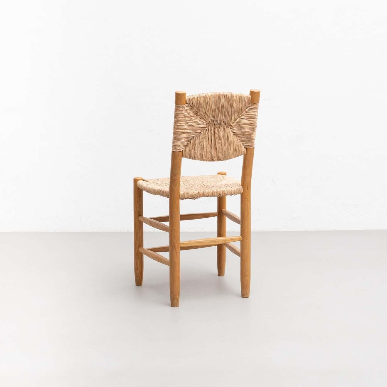 After Charlotte Perriand N.19 Chair, Wood Rattan, Mid-Century Modern For Sale 7