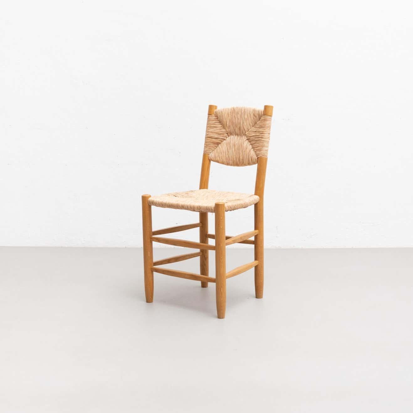 Charlotte Perriand N.19 Stuhl, Holz-Rattan, Mid-Century Modern im Angebot 8