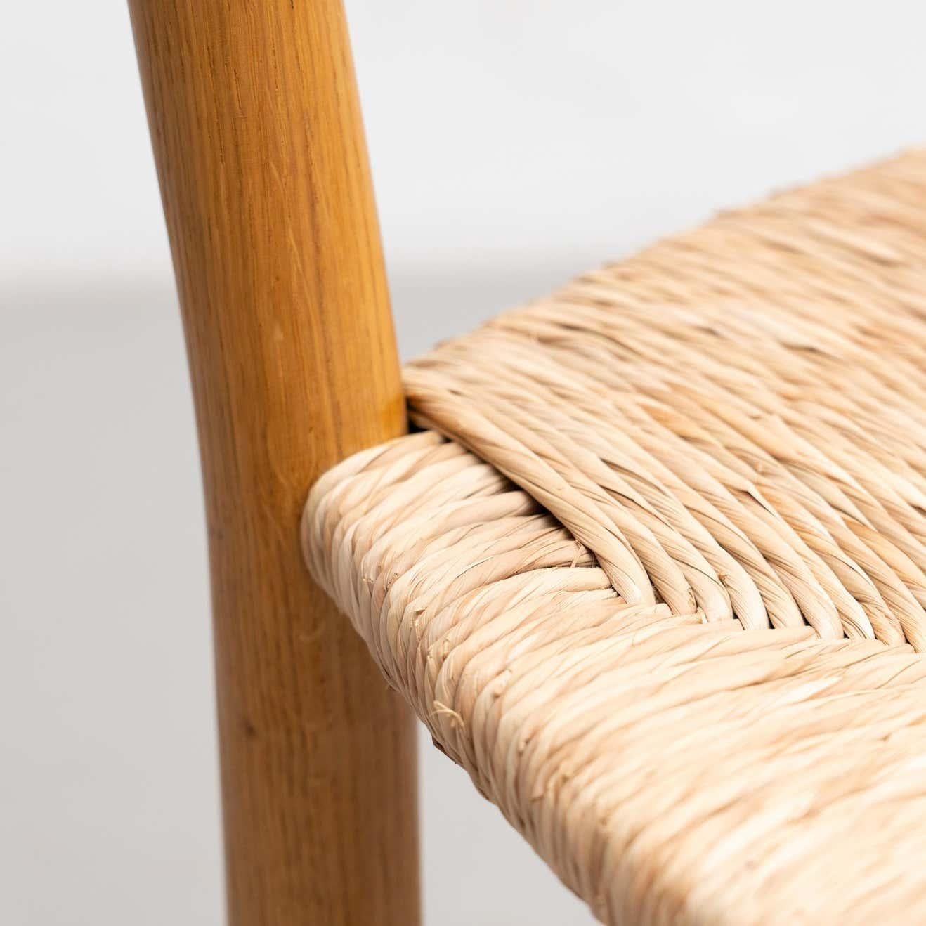 After Charlotte Perriand N.19 Chair, Wood Rattan, Mid-Century Modern For Sale 12