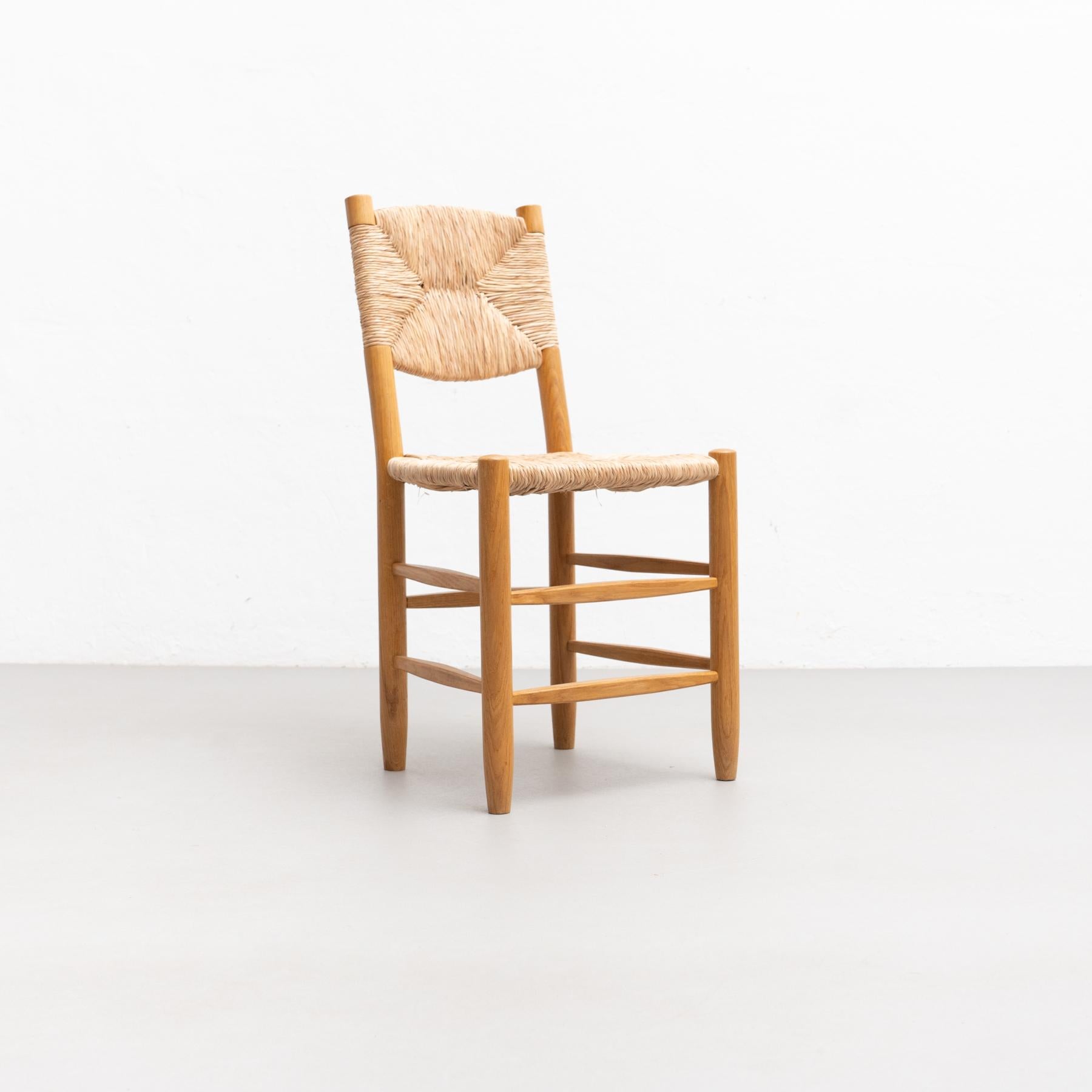 French After Charlotte Perriand N.19 Chair, Wood Rattan, Mid-Century Modern