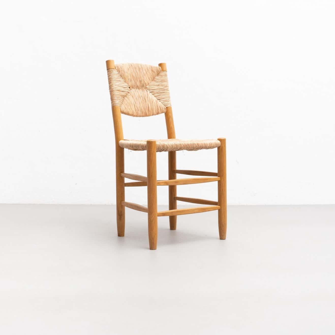 French After Charlotte Perriand N.19 Chair, Wood Rattan, Mid-Century Modern For Sale