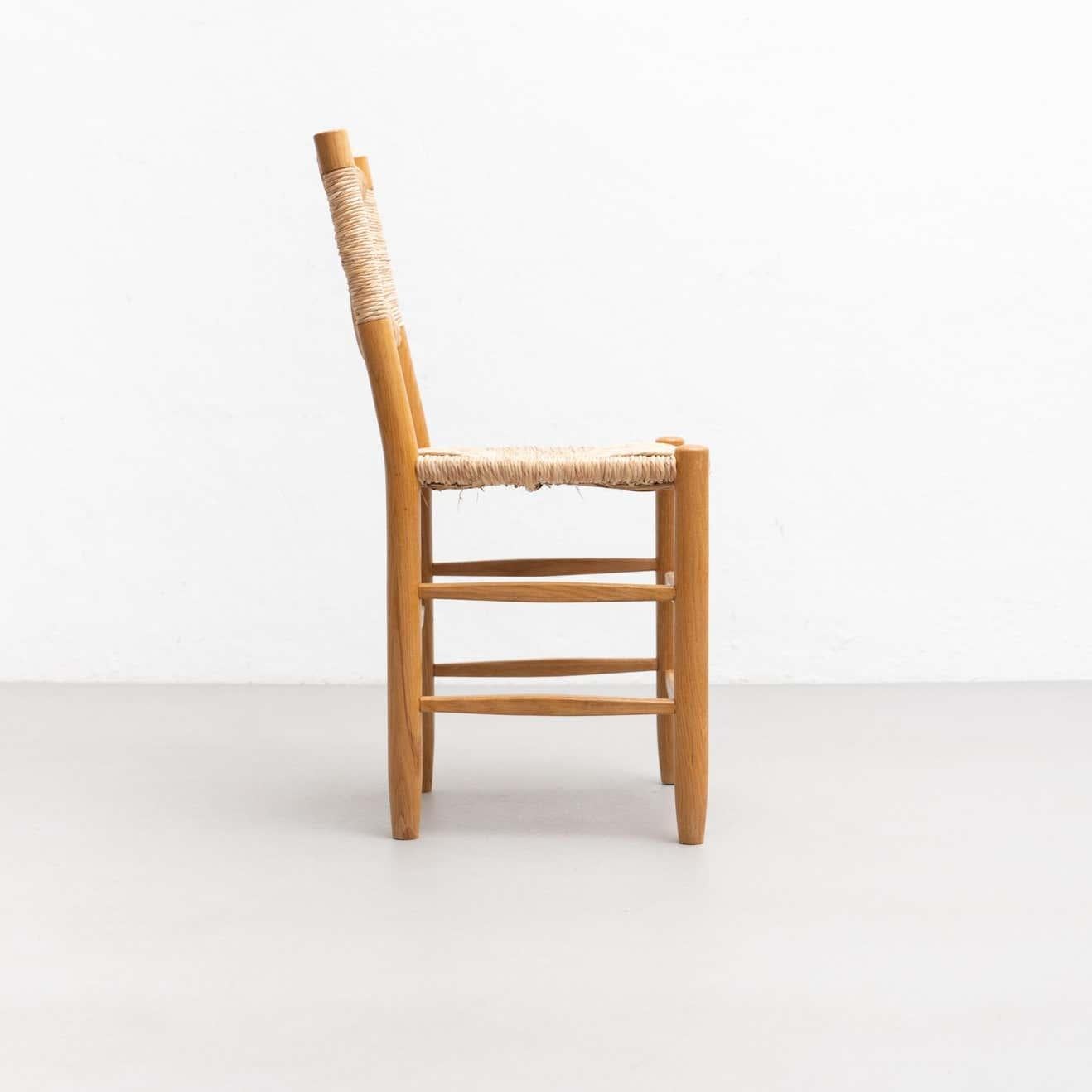 Late 20th Century After Charlotte Perriand N.19 Chair, Wood Rattan, Mid-Century Modern For Sale