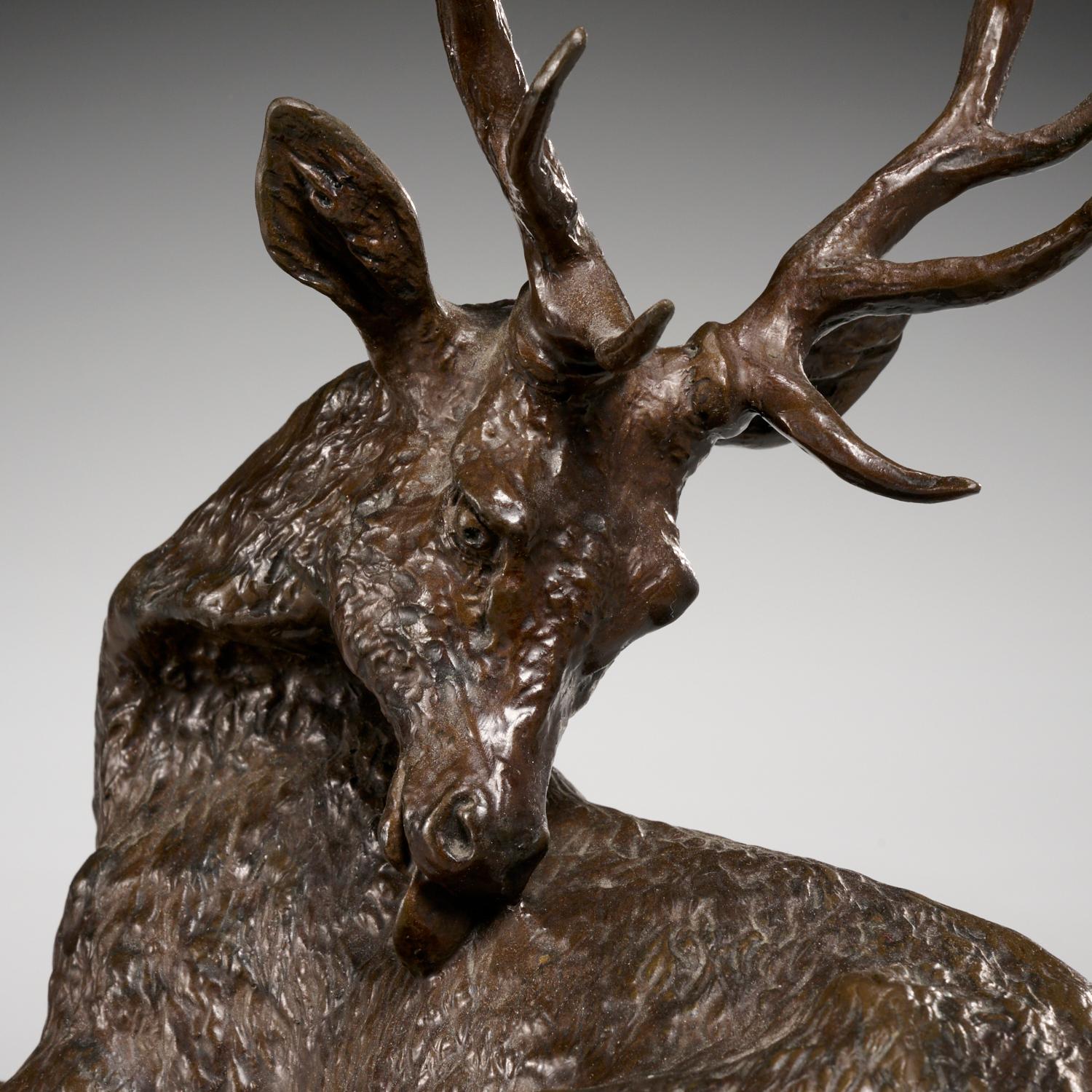 Napoleon III After Christophe Fratin (Signed), Grooming 12 Point Stag in Patinated Bronze  For Sale