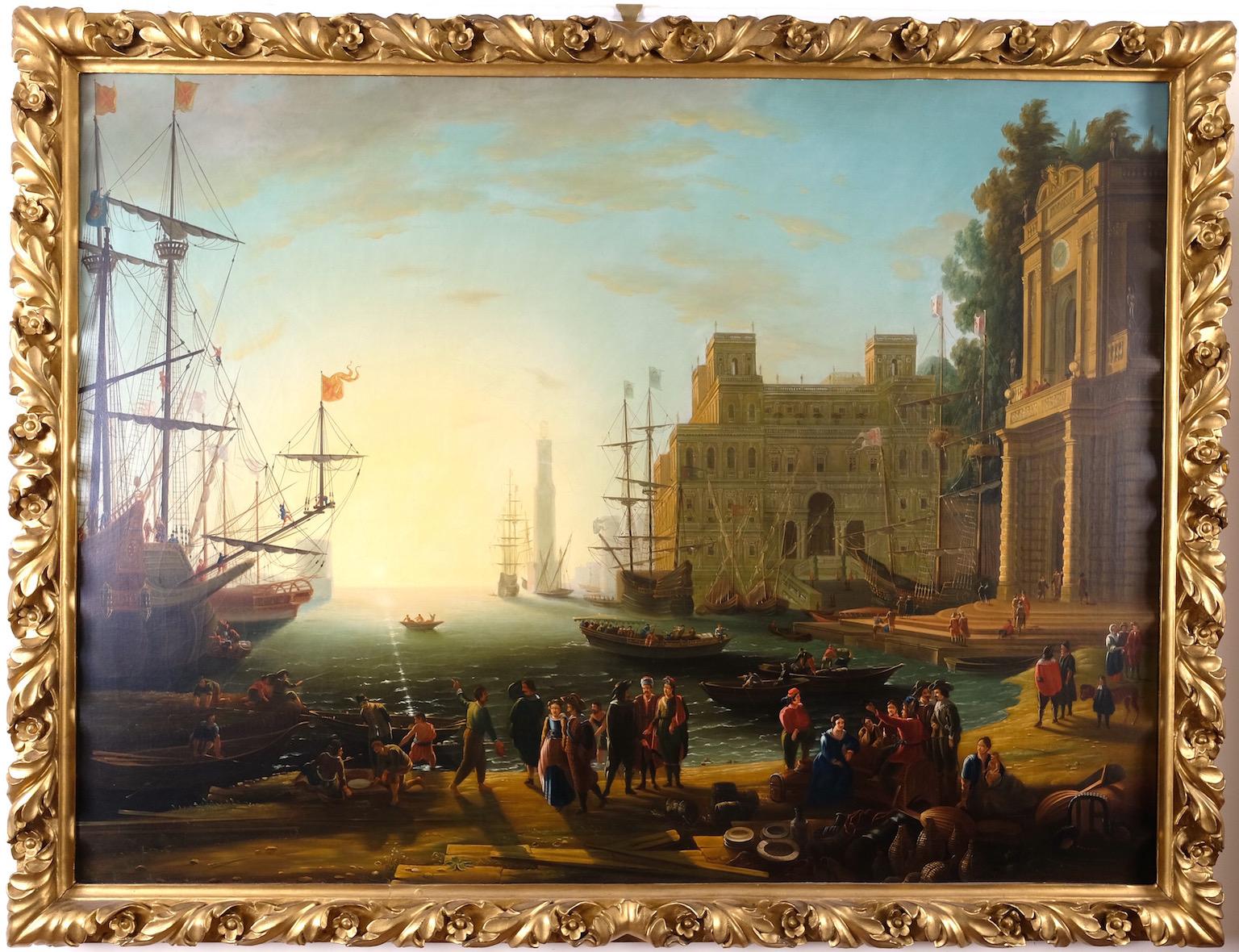 Capriccio or Port with Villa Medici a 17th Century landscape  - Painting by (after) Claude Lorrain (Claude Gellée)
