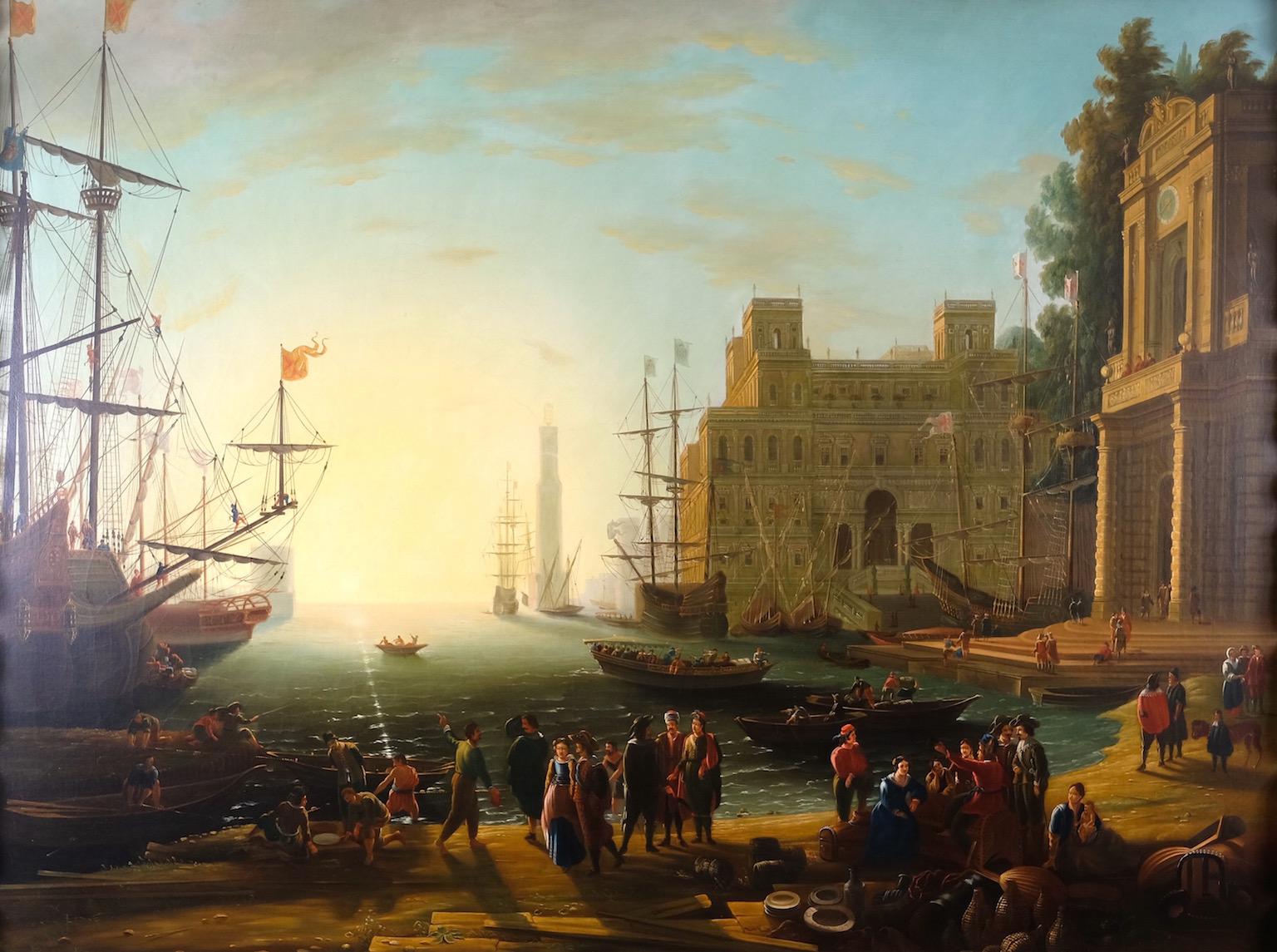 (after) Claude Lorrain (Claude Gellée) Landscape Painting - Capriccio or Port with Villa Medici a 17th Century landscape 