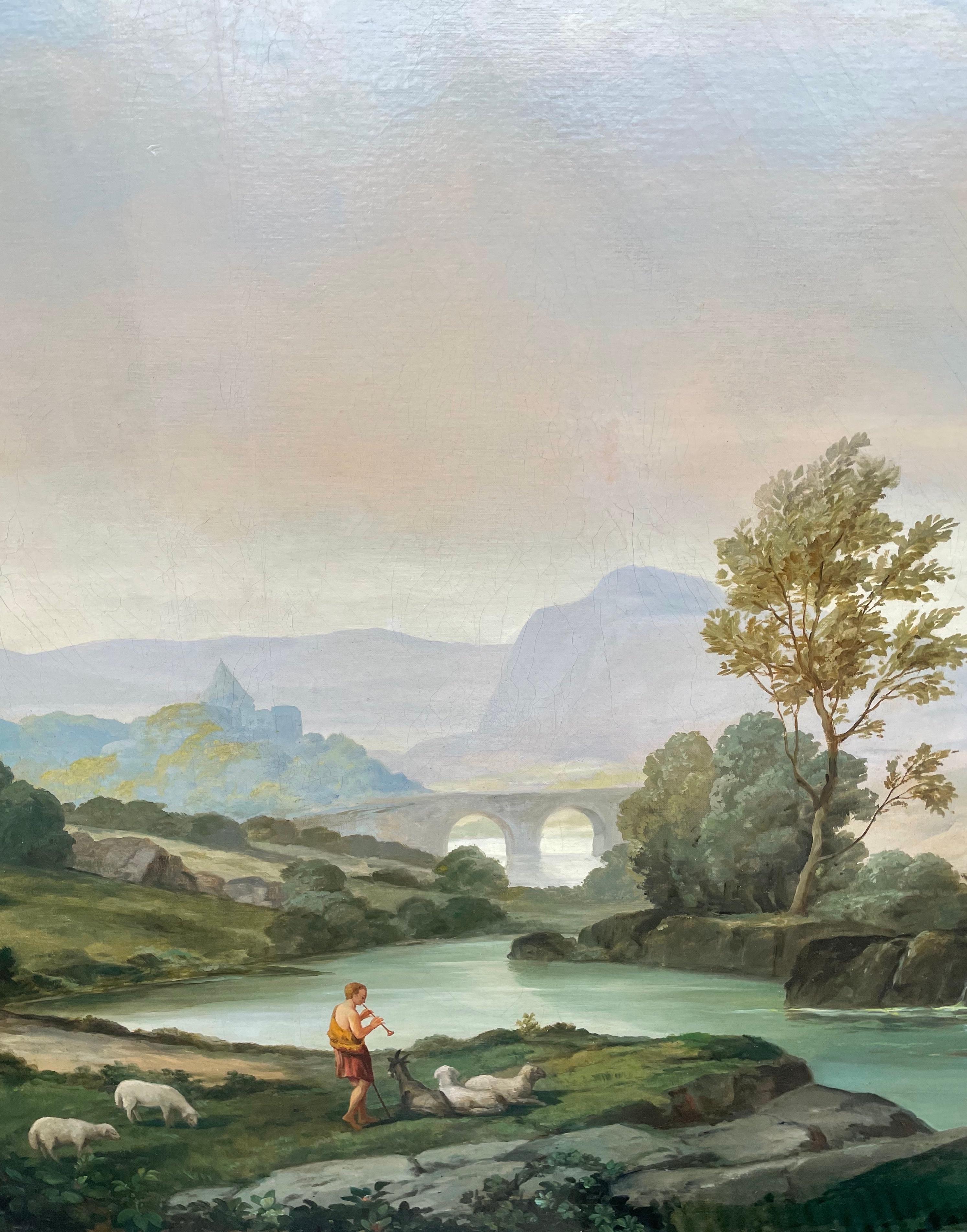 Oil Painting, Landscape, Very Large, After Claude Lorraine, (19th Century) - Black Landscape Painting by (after) Claude Lorrain (Claude Gellée)