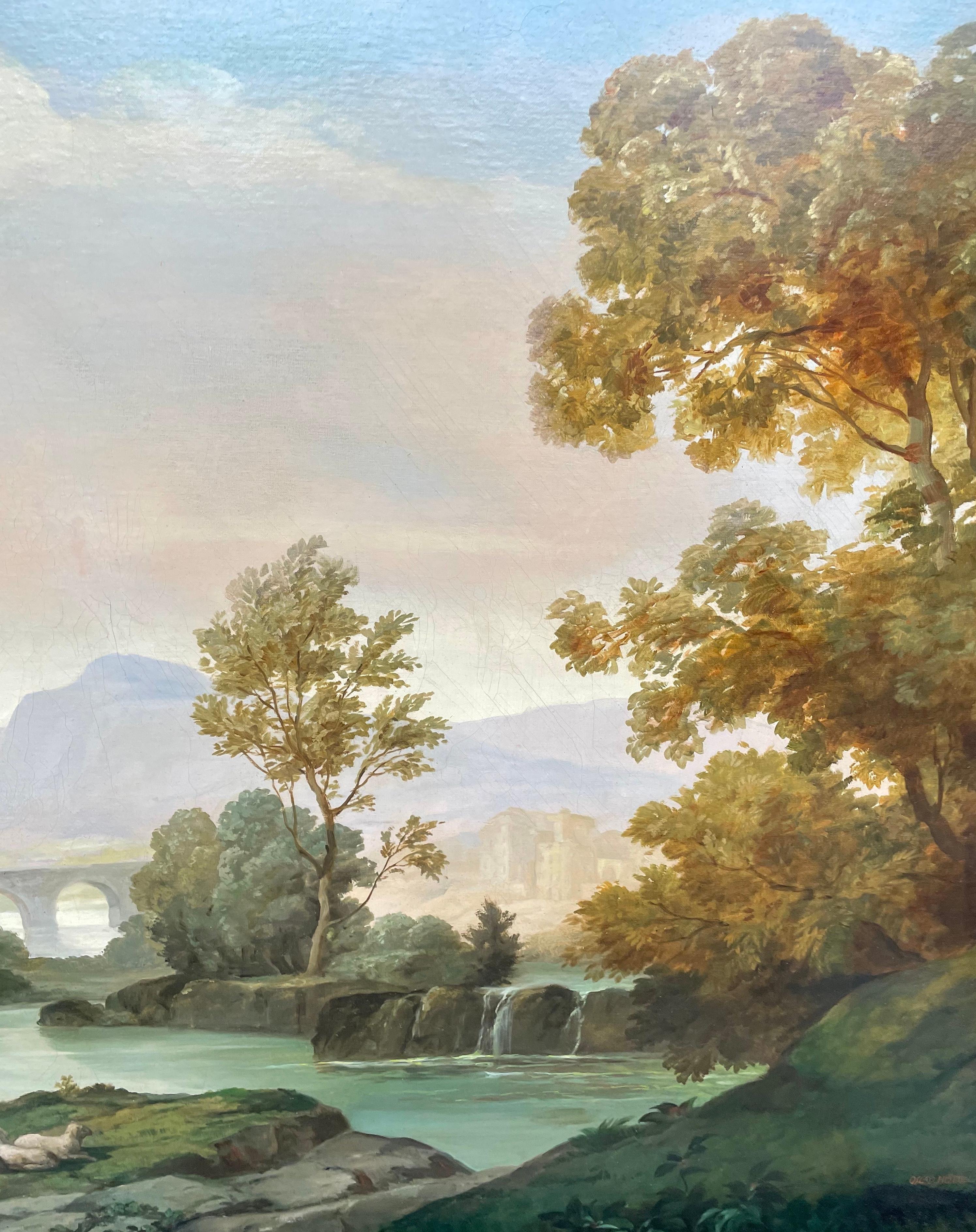 Very Large 19th Century French Landscape.
Painted in the 1§9th Century with the influence of Claude Lorraine (1600-1682).
Canvas size 52