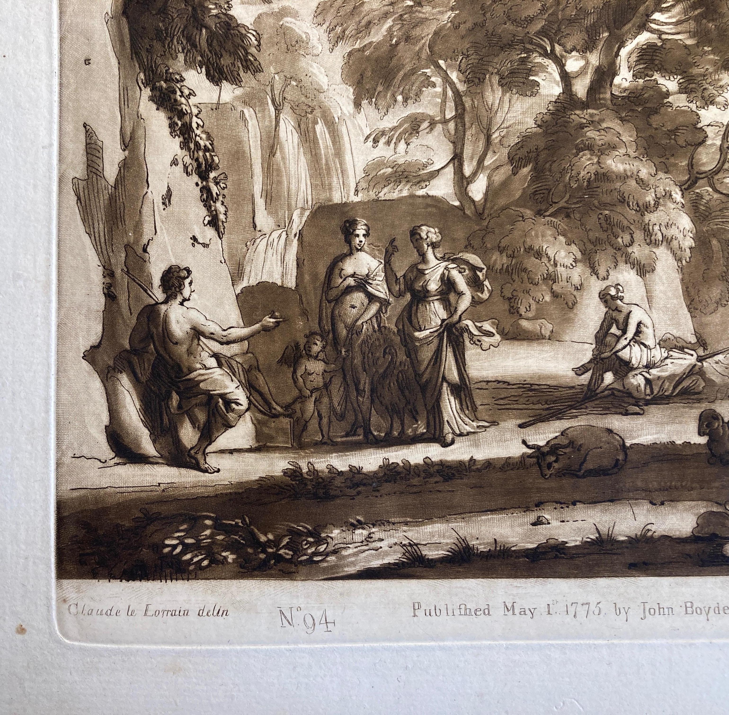 Claude Lorrain Landscape, Judgment of Paris, Richard Earlom Aquatint, circa 1817 - Baroque Print by (after) Claude Lorrain (Claude Gellée)