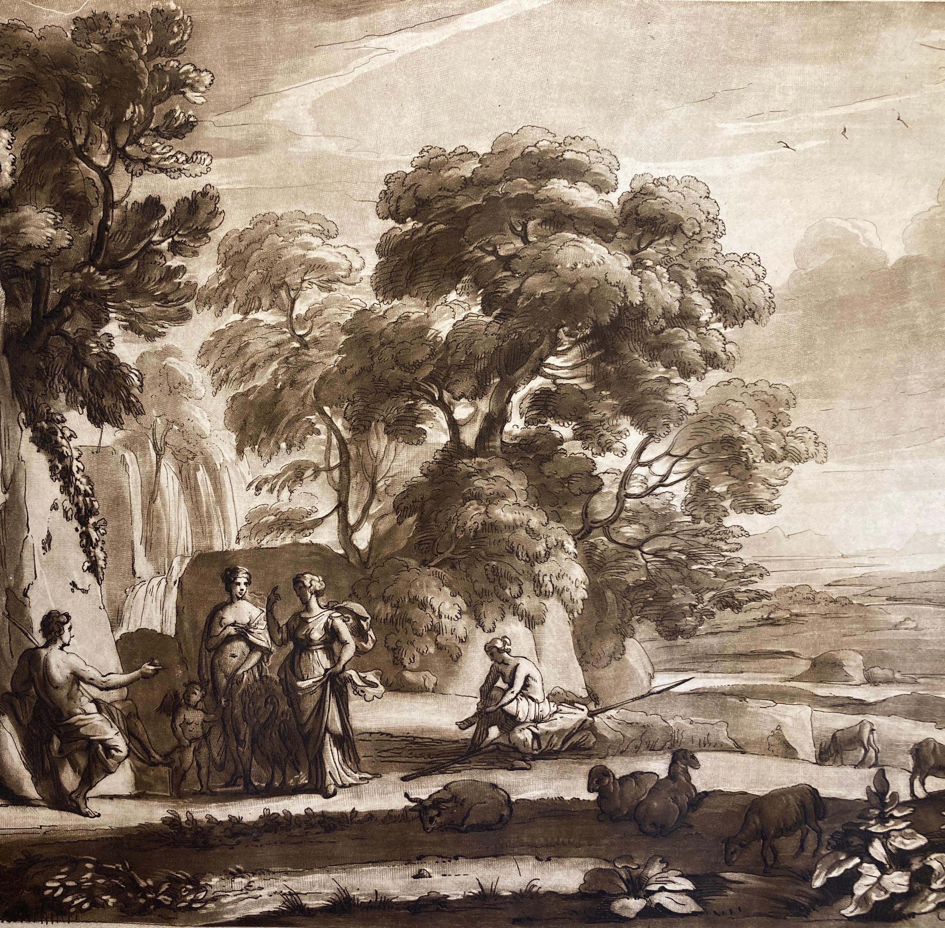 (after) Claude Lorrain (Claude Gellée) Landscape Print - Claude Lorrain Landscape, Judgment of Paris, Richard Earlom Aquatint, circa 1817