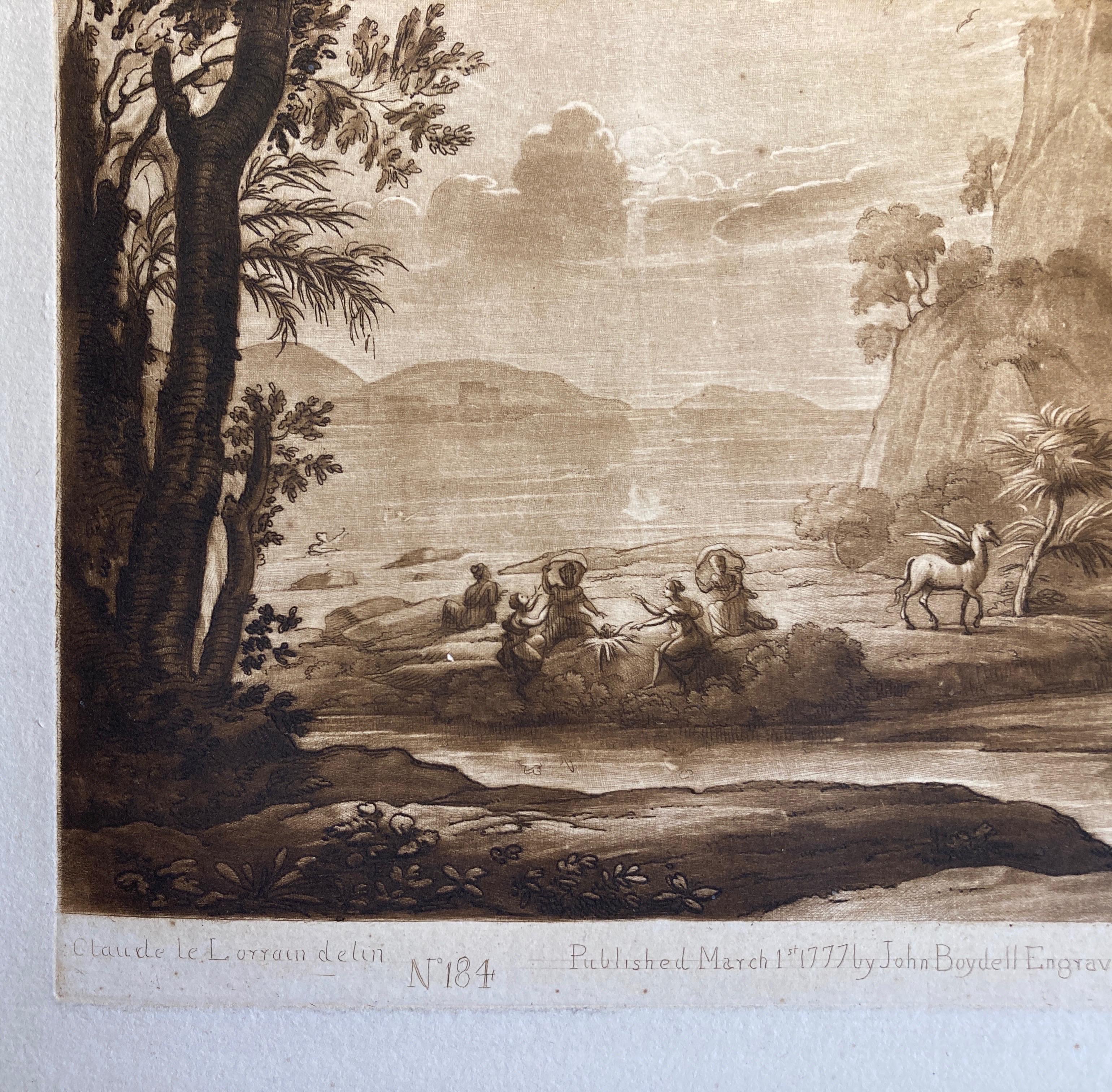 Claude Lorrain Landschaft mit Hermes und den Museen, Aquatinta von Richard Earlom im Angebot 2