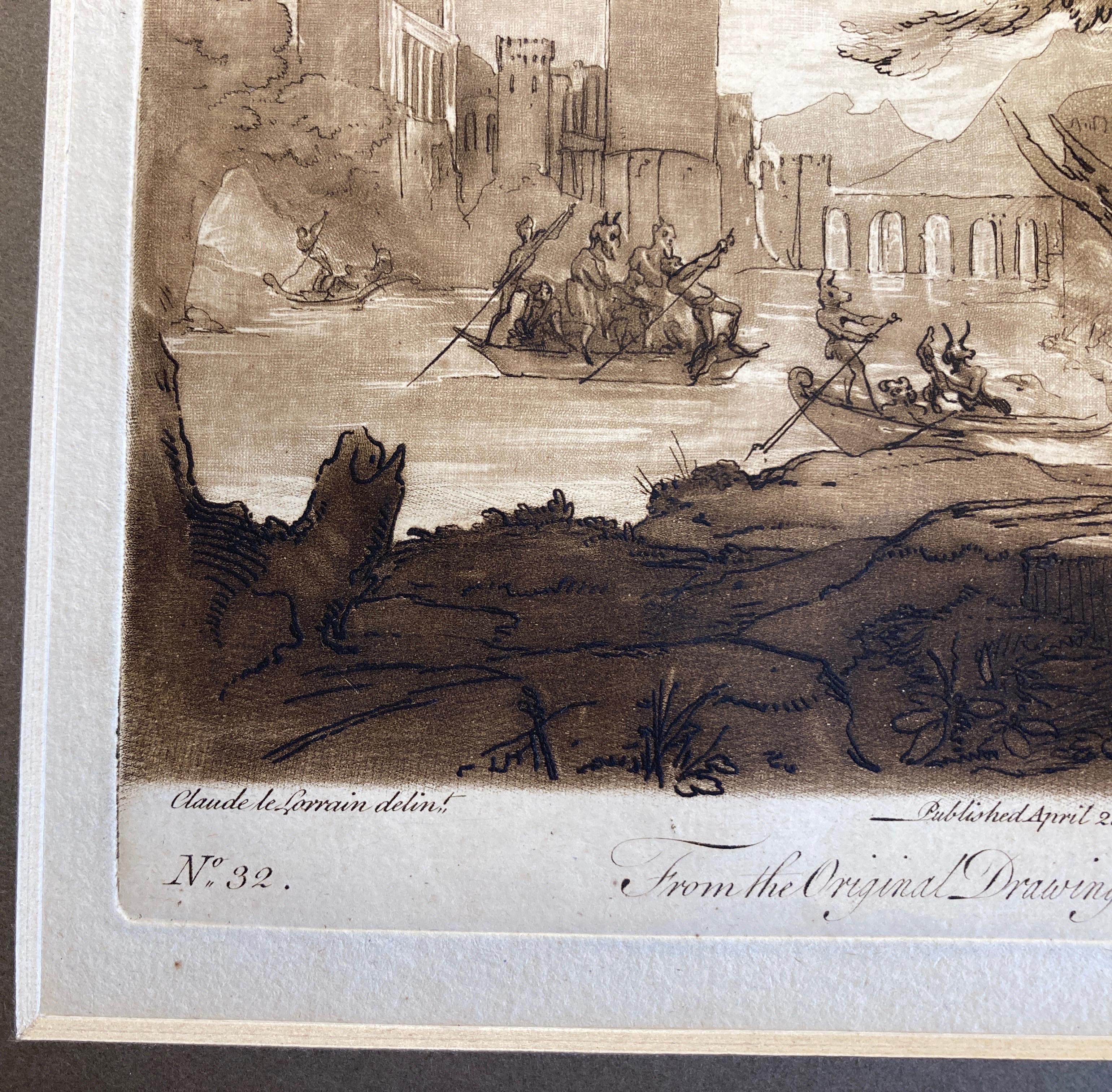 Claude Lorrain Landschaft mit der Versuchung des Heiligen Antonius, Aquatinta von Earlom im Angebot 1