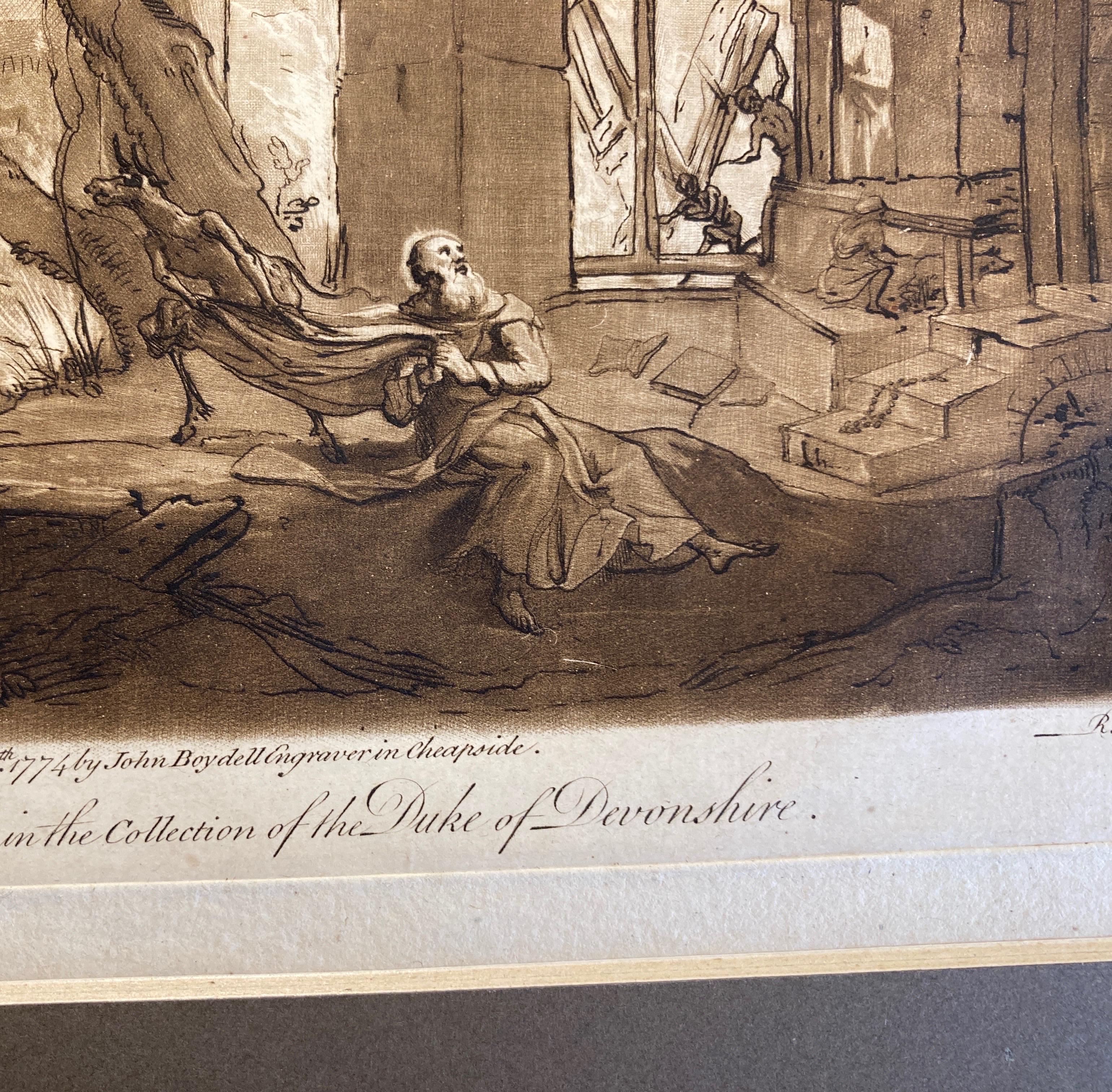 Paysage avec temptation de Saint Antoine, aquatinte de Claude Lorrain par Earlom en vente 3