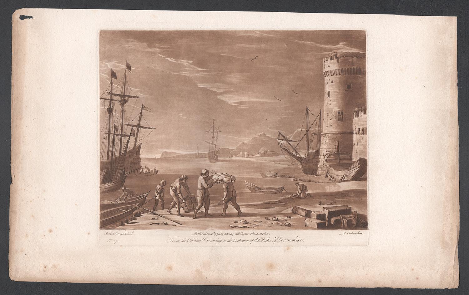 Paysage italien, mezzo-tinte de Richard Earlom d'après Claude le Lorrain - Print de (after) Claude Lorrain (Claude Gellée)