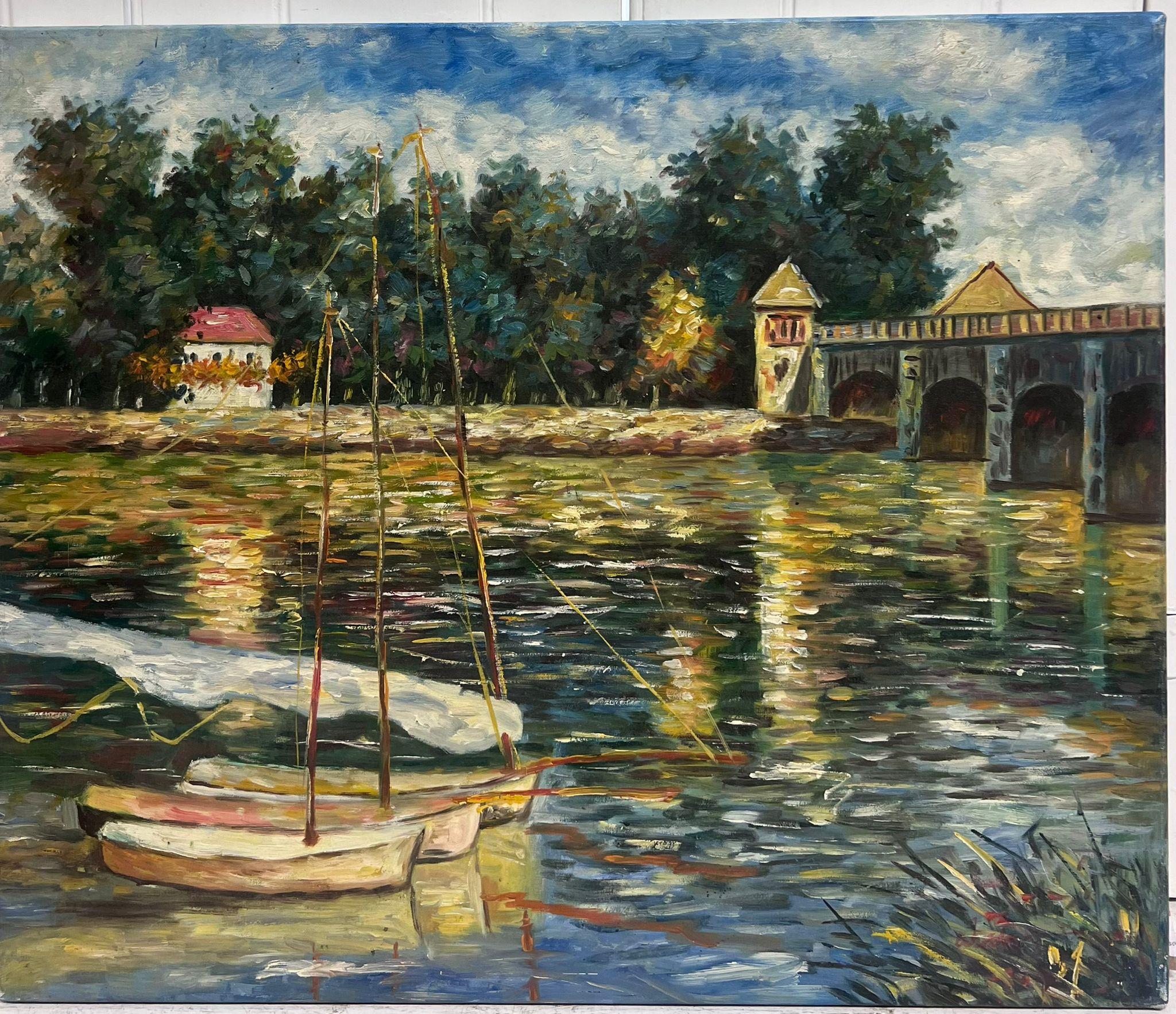 The Bridge at Argenteuil, großes französisches impressionistisches Ölgemälde nach Monet, Bridge at Argenteuil – Painting von after CLAUDE MONET
