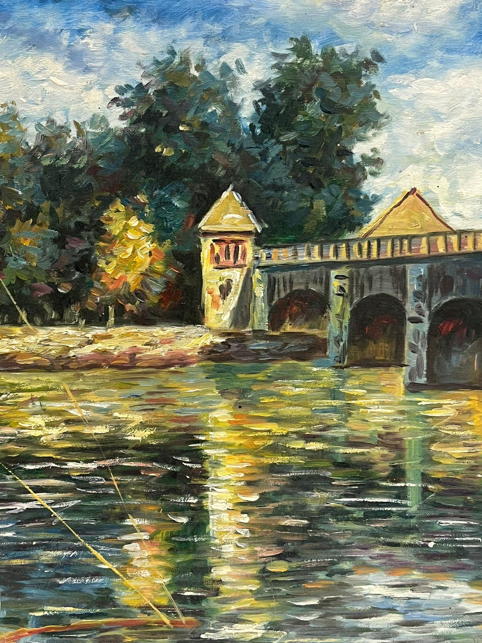 The Bridge at Argenteuil Large French Impressionist Oil Painting after Monet For Sale 1
