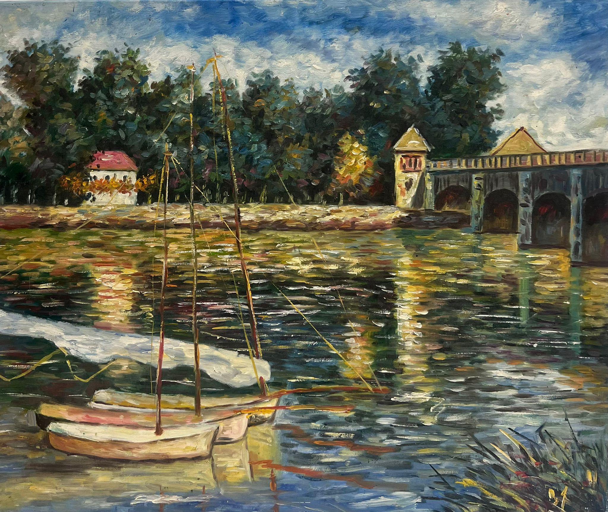 after CLAUDE MONET Abstract Painting - The Bridge at Argenteuil Large French Impressionist Oil Painting after Monet
