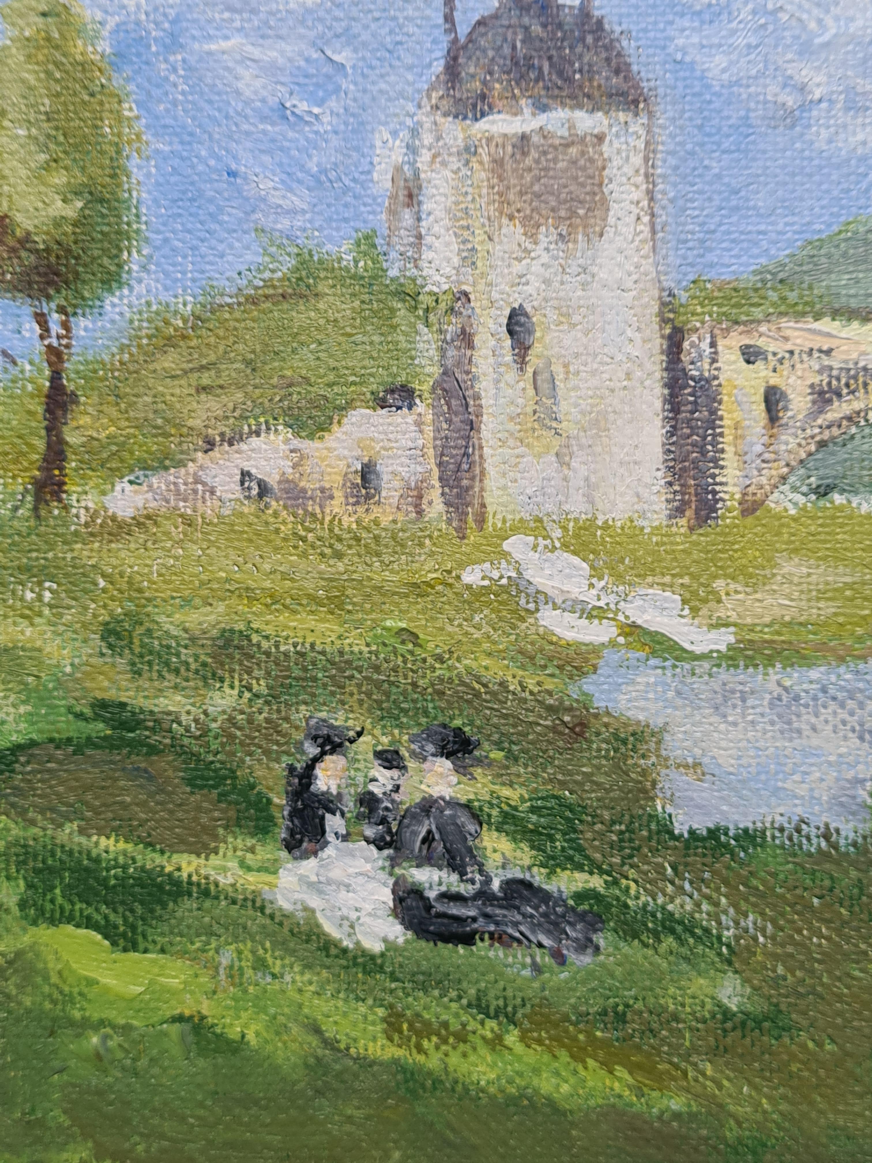 Pintura impresionista de un paisaje fluvial, El puente de Argenteuil. Óleo sobre lienzo. en venta 3