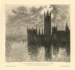 "Le Parlement de Londres, Soleil Couchant" etching