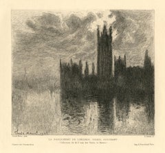 Antique "Le Parlement de Londres, Soleil Couchant" etching