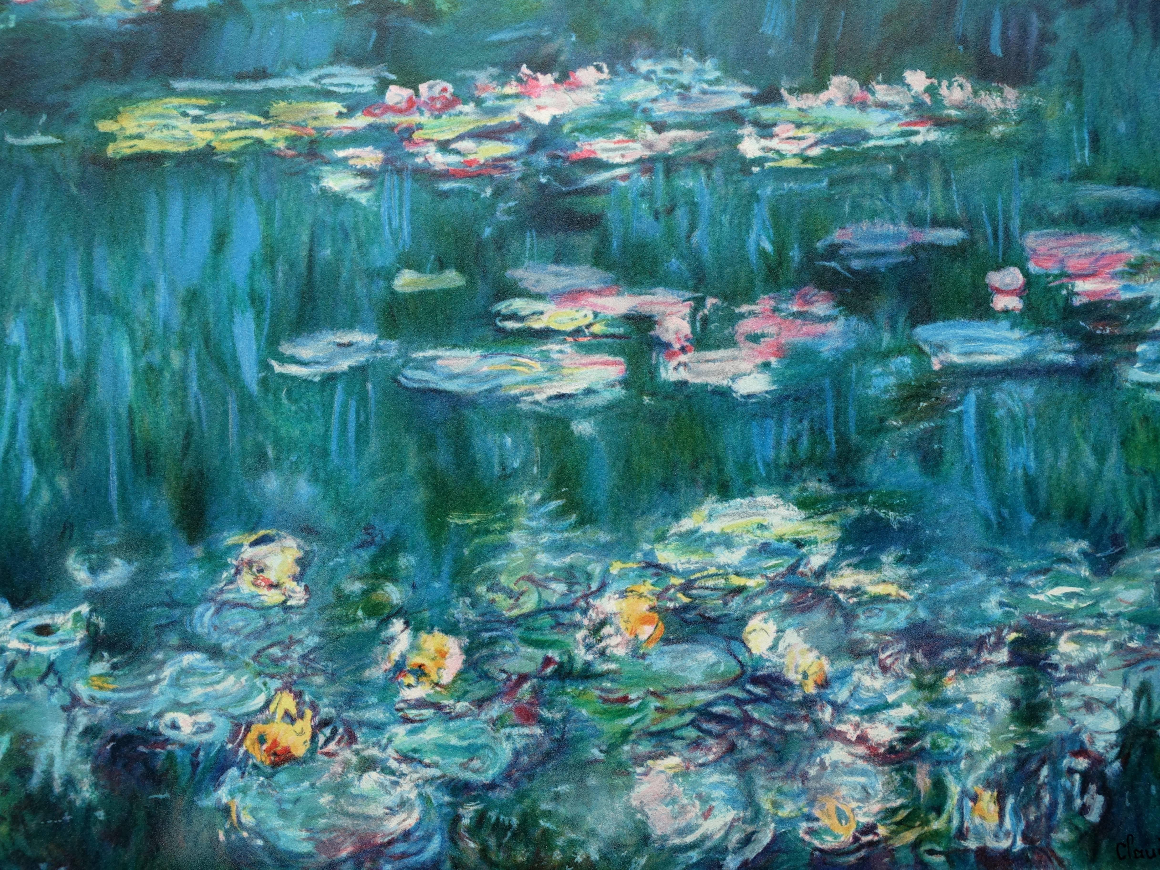 The Nymphs in Giverny - Lithograph - 300 copies - Blue Landscape Print by (after) Claude Monet