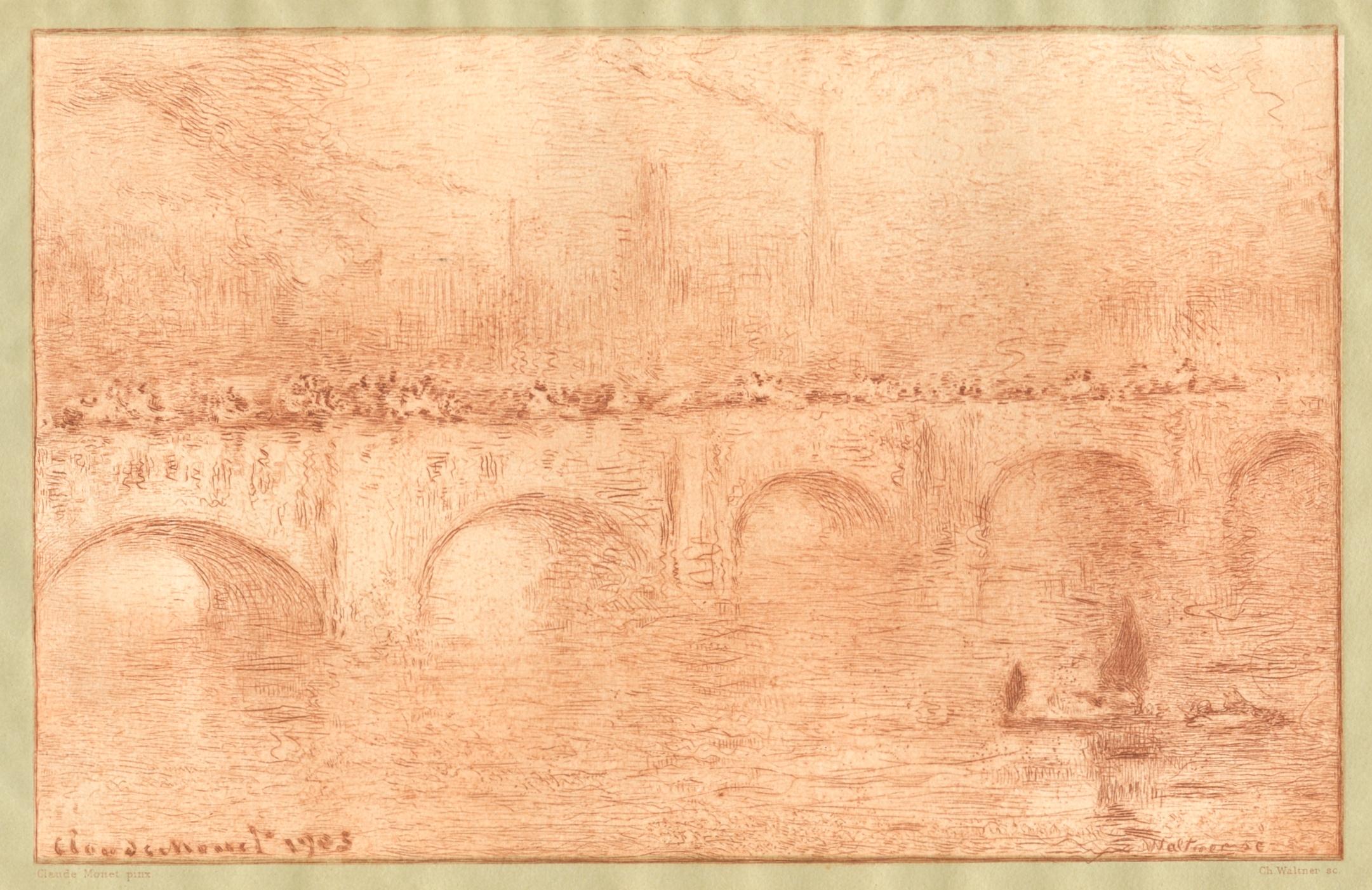 "Waterloo Bridge, Soliel Voile" etching - Print by (after) Claude Monet