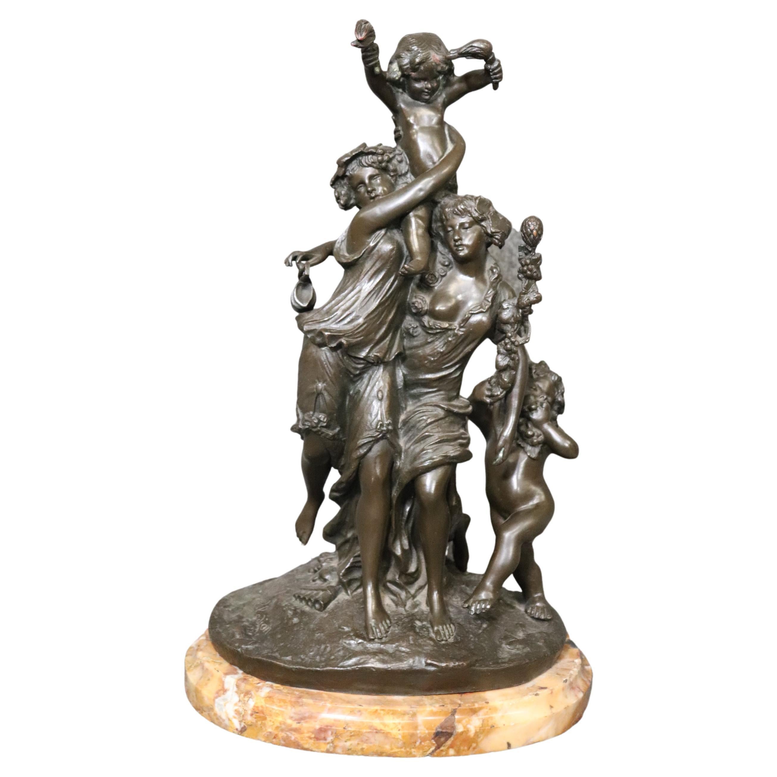 After Clodion Signed Bronze Sculpture Titled "Bacchae and Cupid"