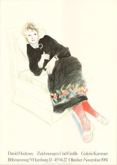 Celia in a Black Dress with Colored Border, 20th Century Lithograph