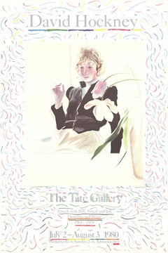 David Hockney - Celia dans une robe noire avec des fleurs blanches - Pop Art vintage