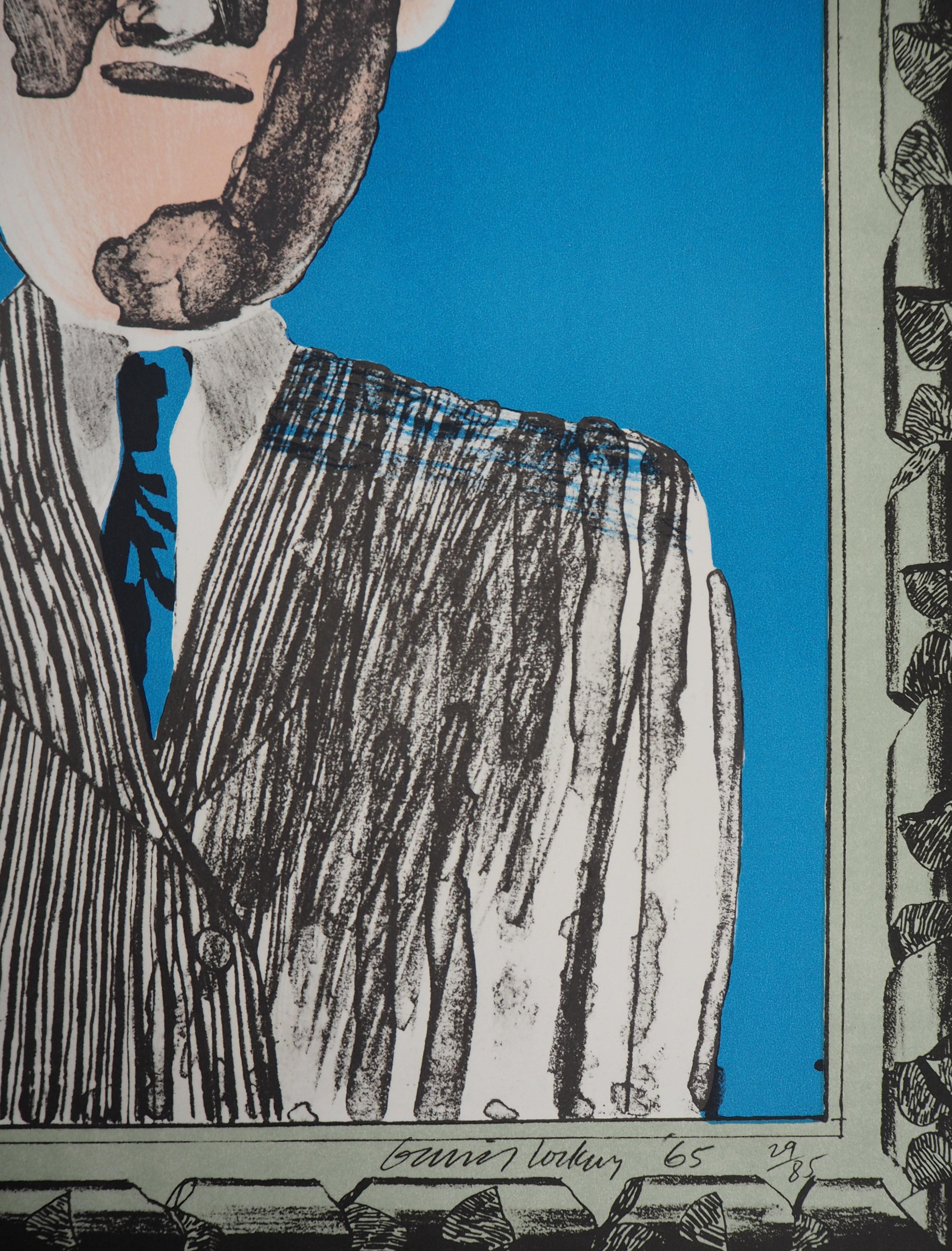 David HOCKNEY 
„David Hockney und Allen Jones in der Galerie Seder“ 

Lithographie 
Gedruckt in Arte-Werkstatt 
Die signierte Unterschrift auf der Platte 
Auf schwerem Papier 71 x 51::5 cm (ca. 27::9 x 20 Zoll (ca. 80 x 50 cm) 
Diese Lithographie