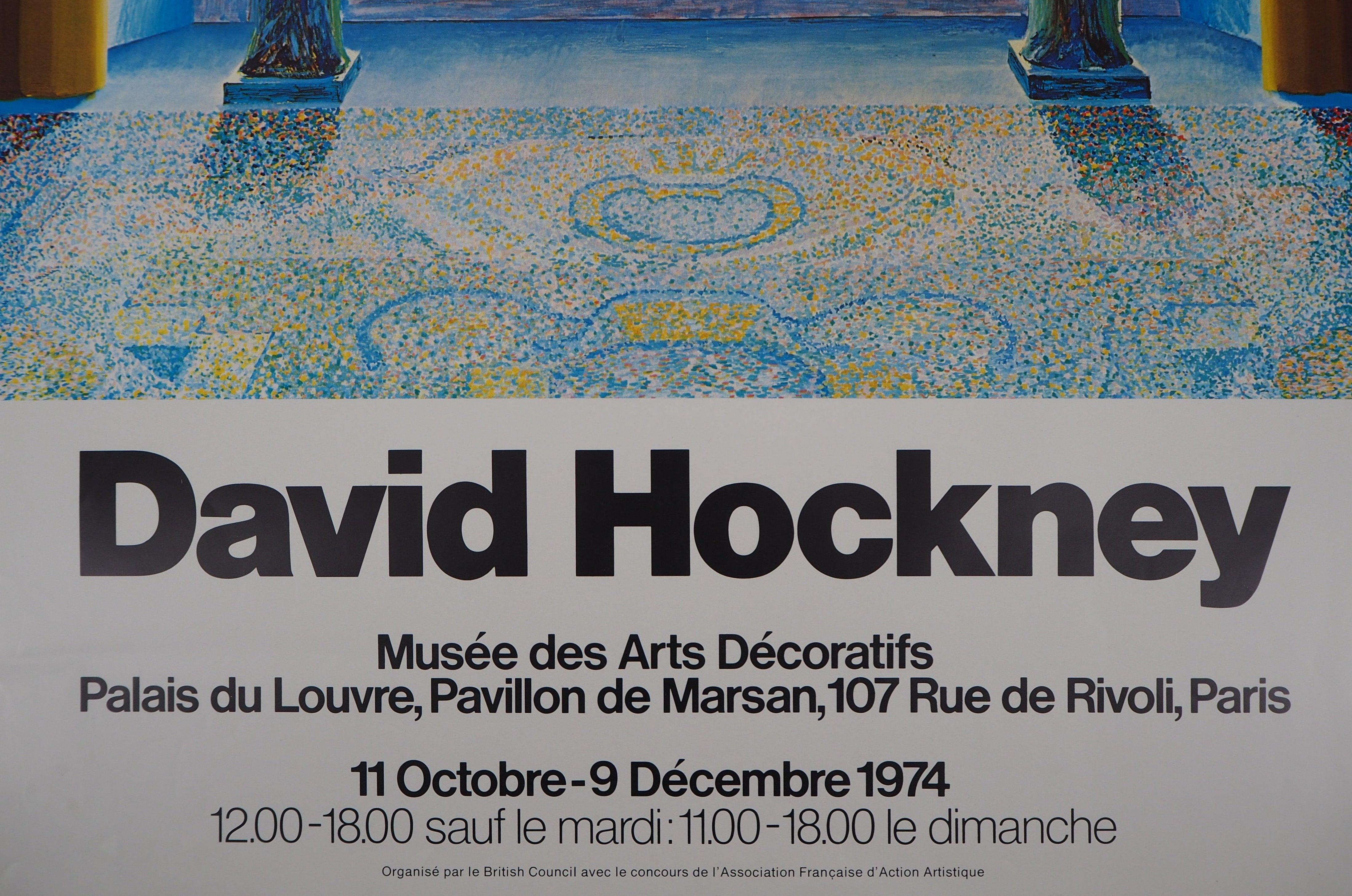 David Hockney at Louvre Museum (Paris) - Original Vintage Poster - American Modern Print by (after) David Hockney