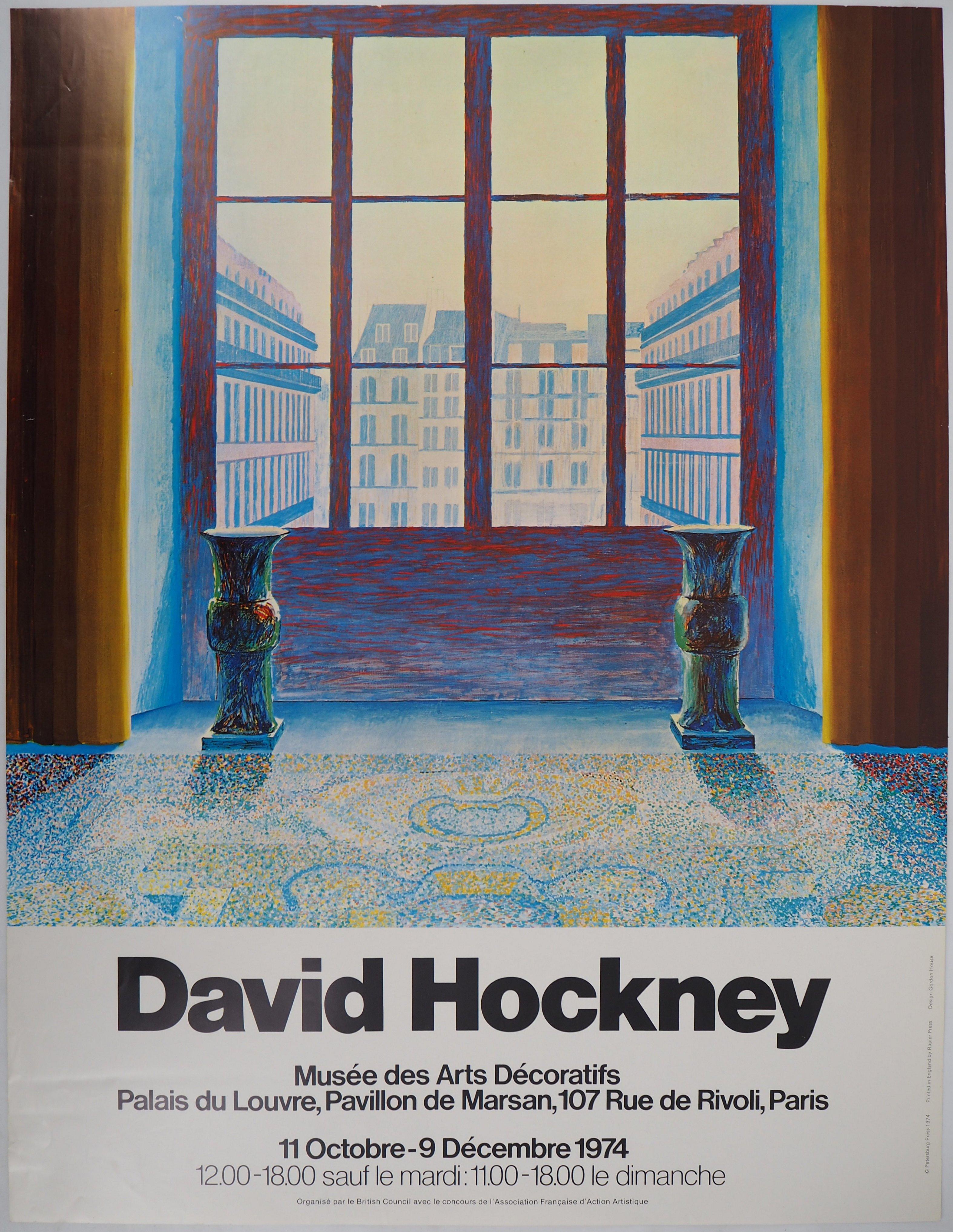 (after) David Hockney Figurative Print - David Hockney at Louvre Museum (Paris) - Original Vintage Poster