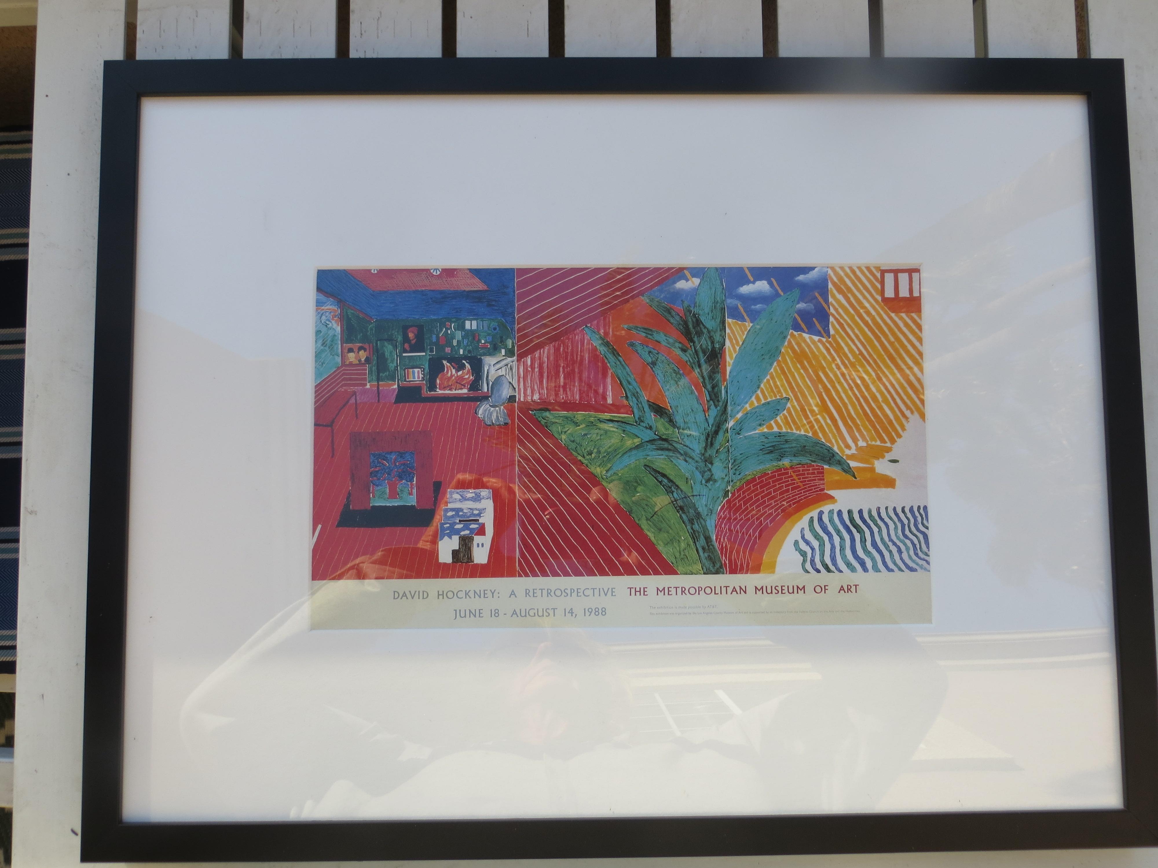 David Hockney, Original print, A Retrospective Exhibition 1988, small poster.
David Hockney ( B. 1937 ) is an English painter, draftsman, printmaker, stage designer, and photographer. He is an important contributor to The Pop Art Movement of the