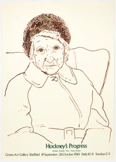 David Hockney portrait drawing vintage Exhibition poster Graves Art Gallery '80 