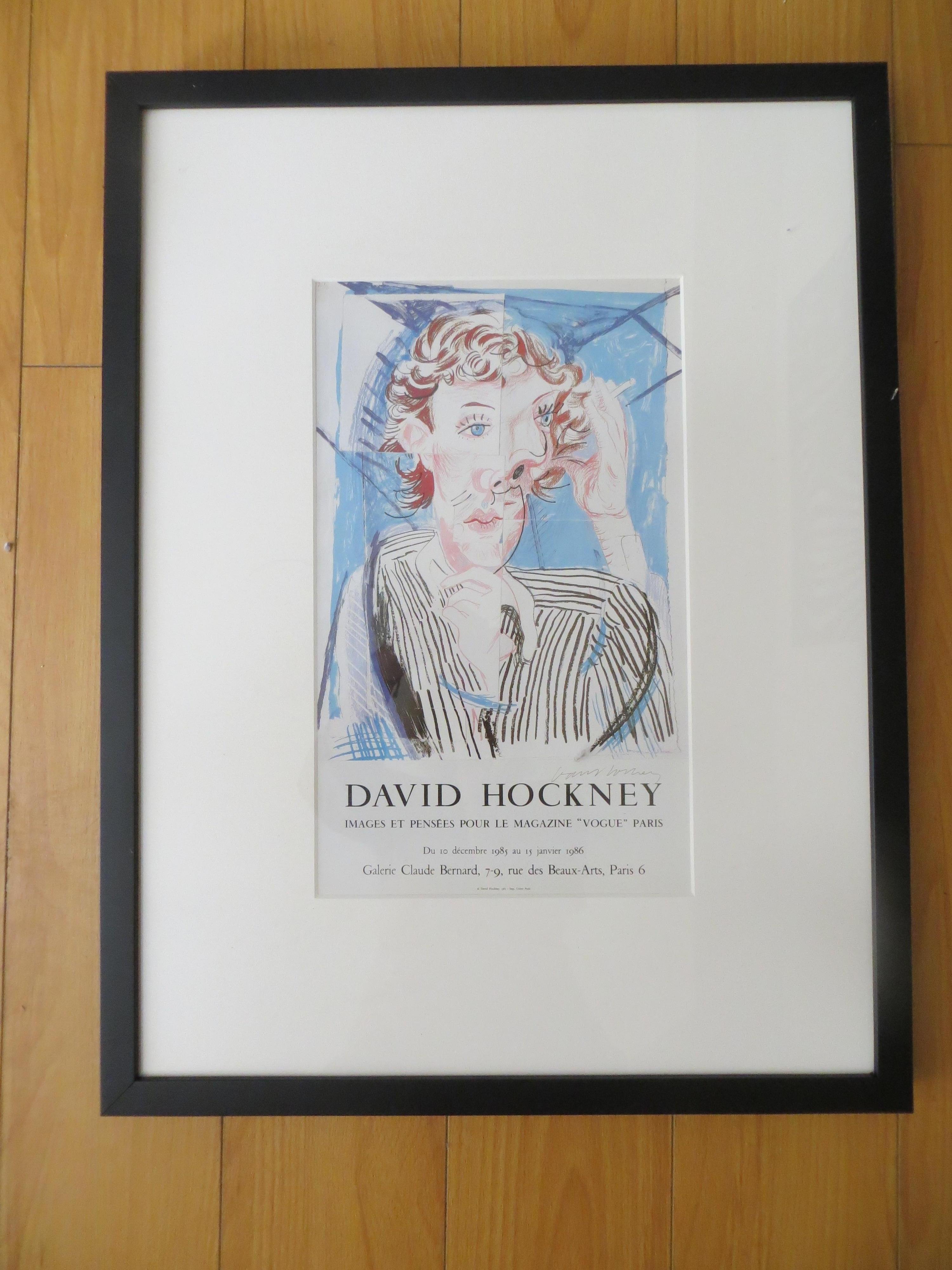 (after) David Hockney Figurative Print - David Hockney Vintage 1985, Pop Art Lithograph Print "Paris, Vogue" Framed