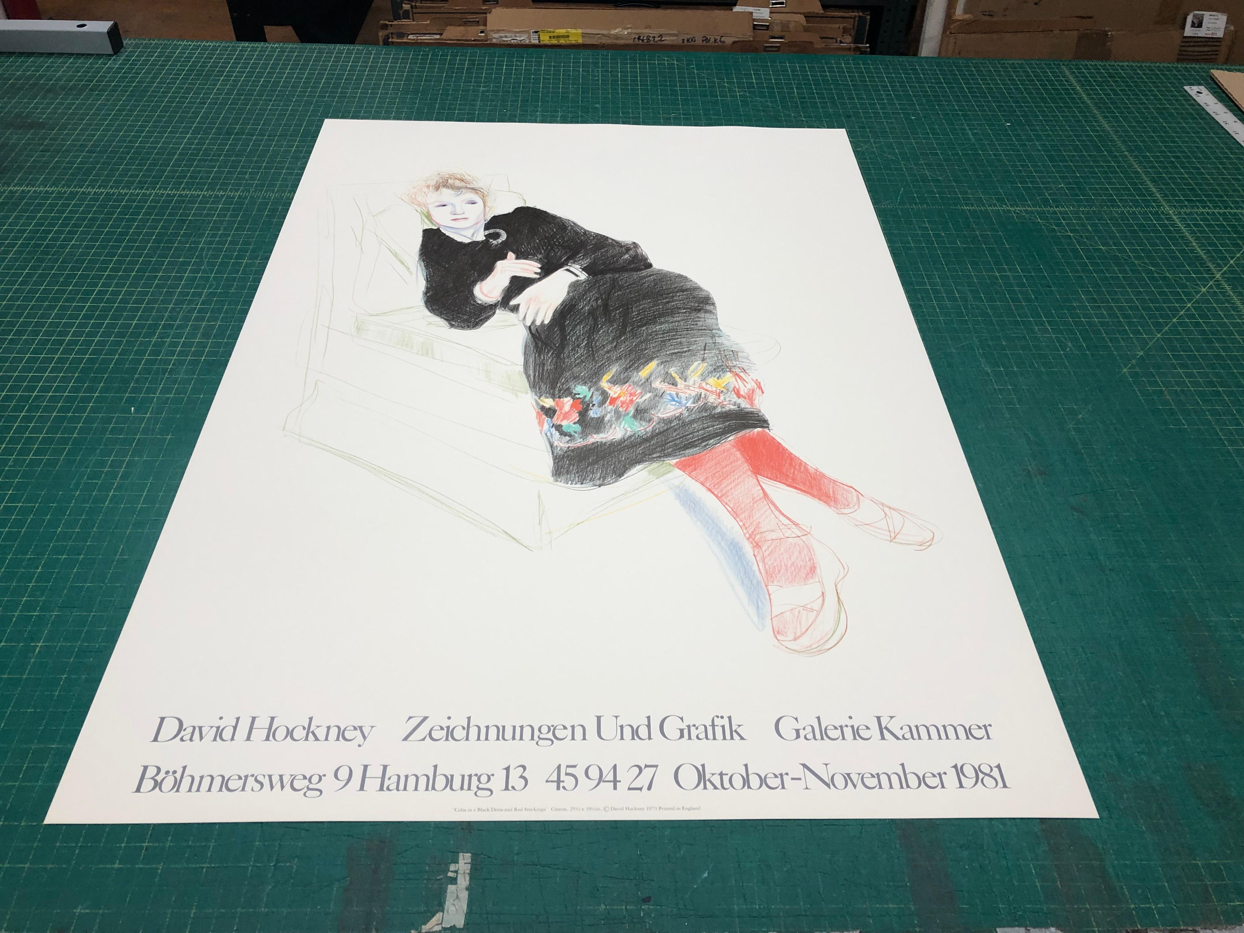 Exhibition Poster Celia In A Black Dress With Colored Border- - Pop Art Print by (after) David Hockney