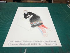 Celia in a Black Dress with Colored Border, 20th Century Lithograph