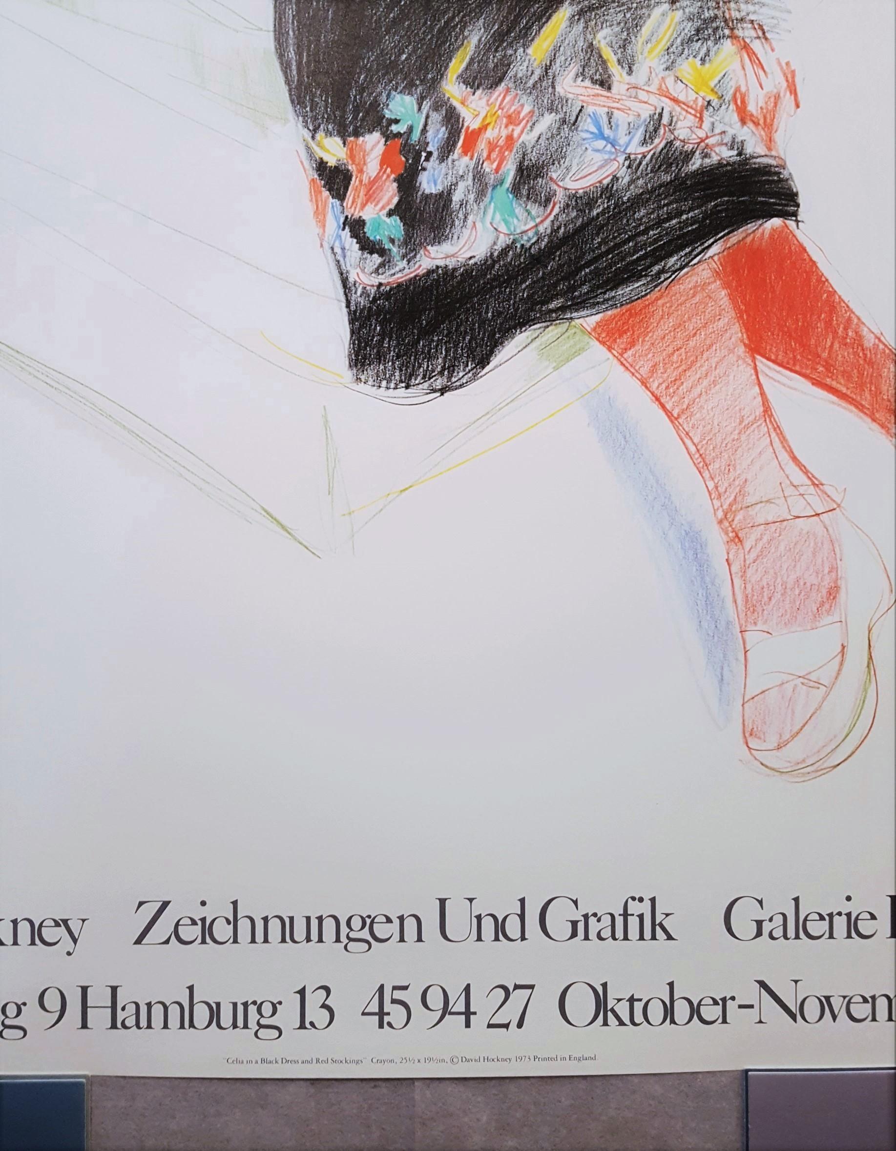 Galerie Kammer (Celia in a Black Dress and Red Stockings) - Gray Figurative Print by (after) David Hockney