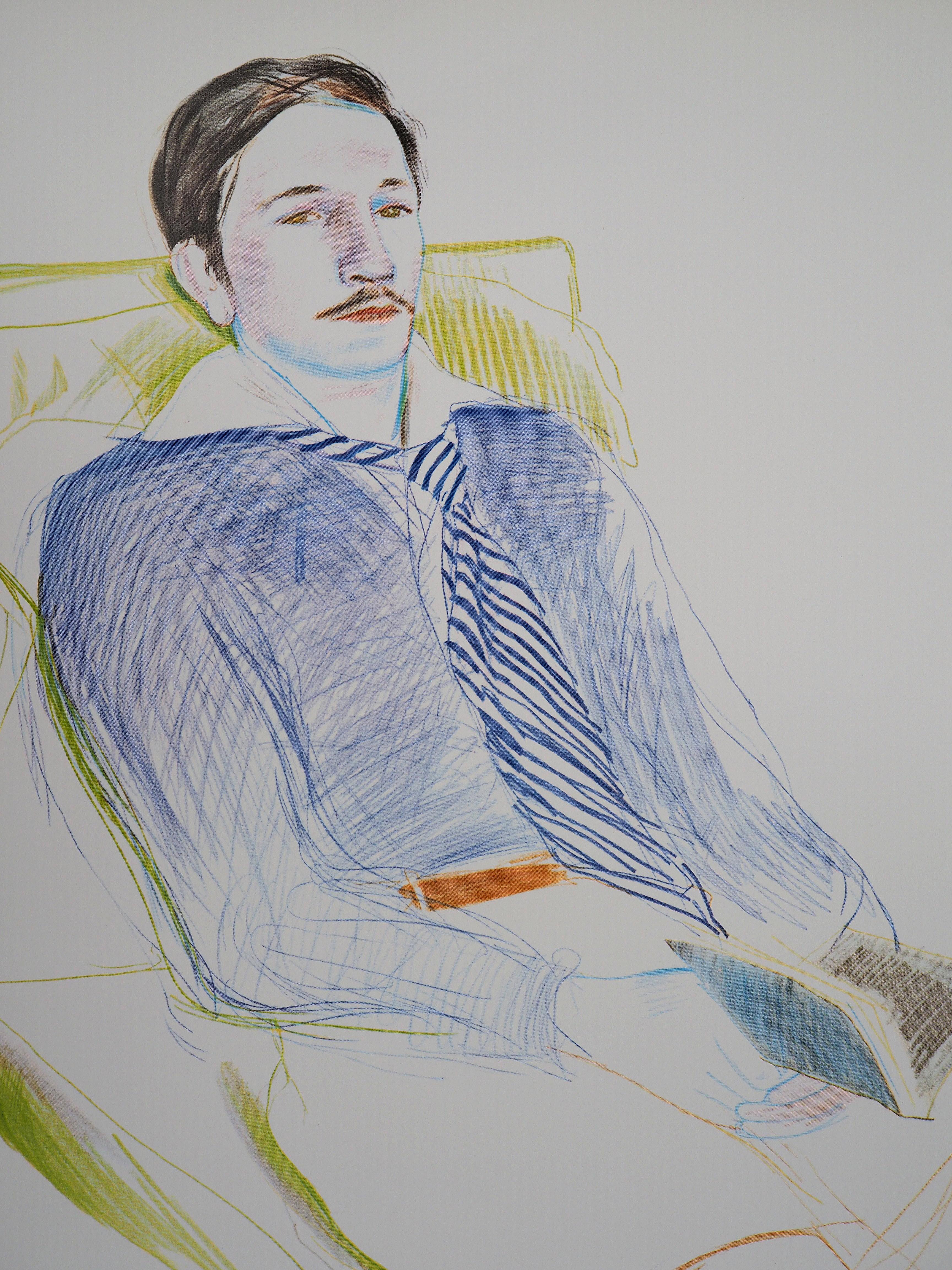 Portrait d'un homme en train de lire - Affiche vintage originale (1975) - Print de (after) David Hockney