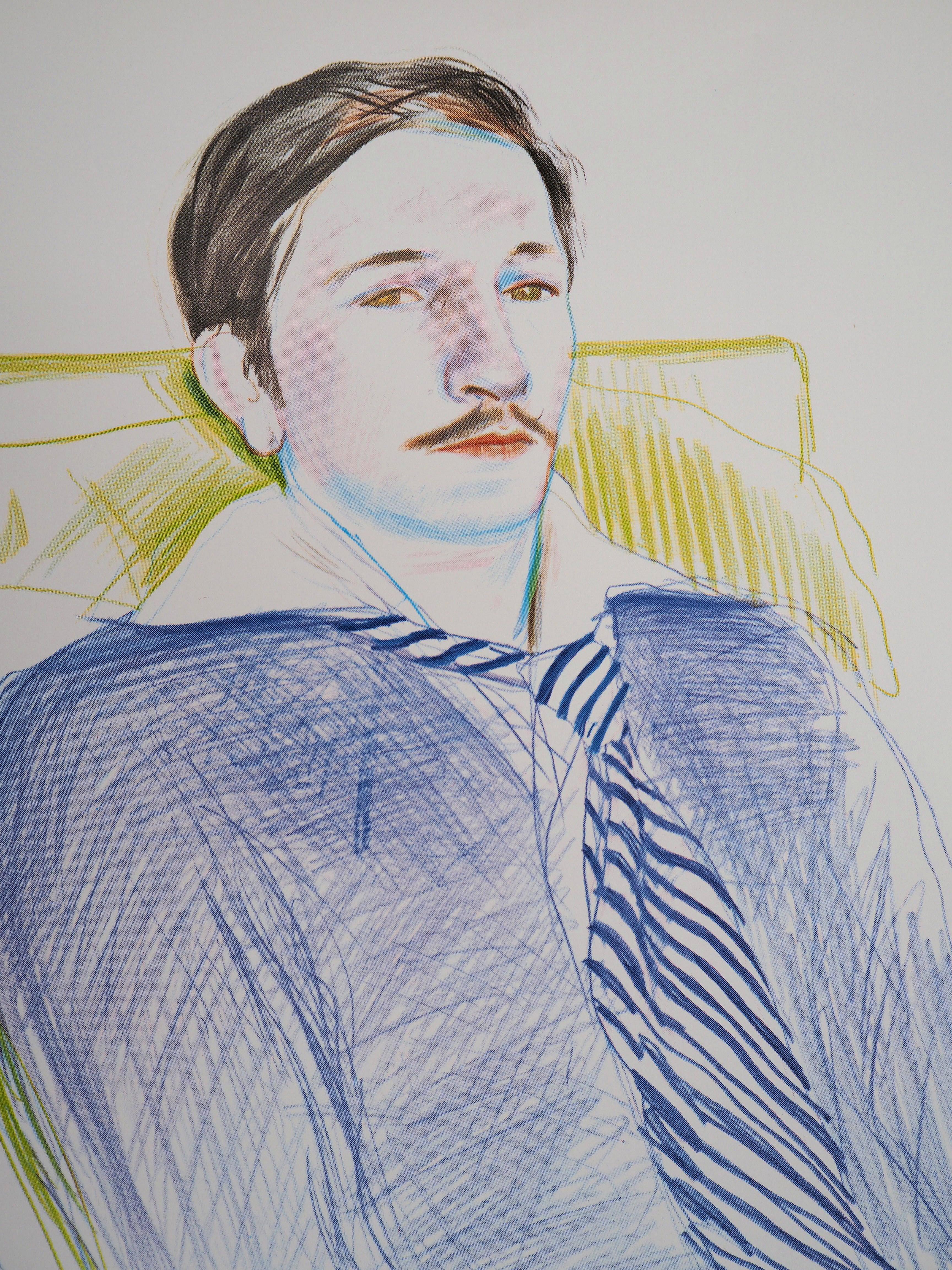 Portrait d'un homme en train de lire - Affiche vintage originale (1975) - Modernisme américain Print par (after) David Hockney