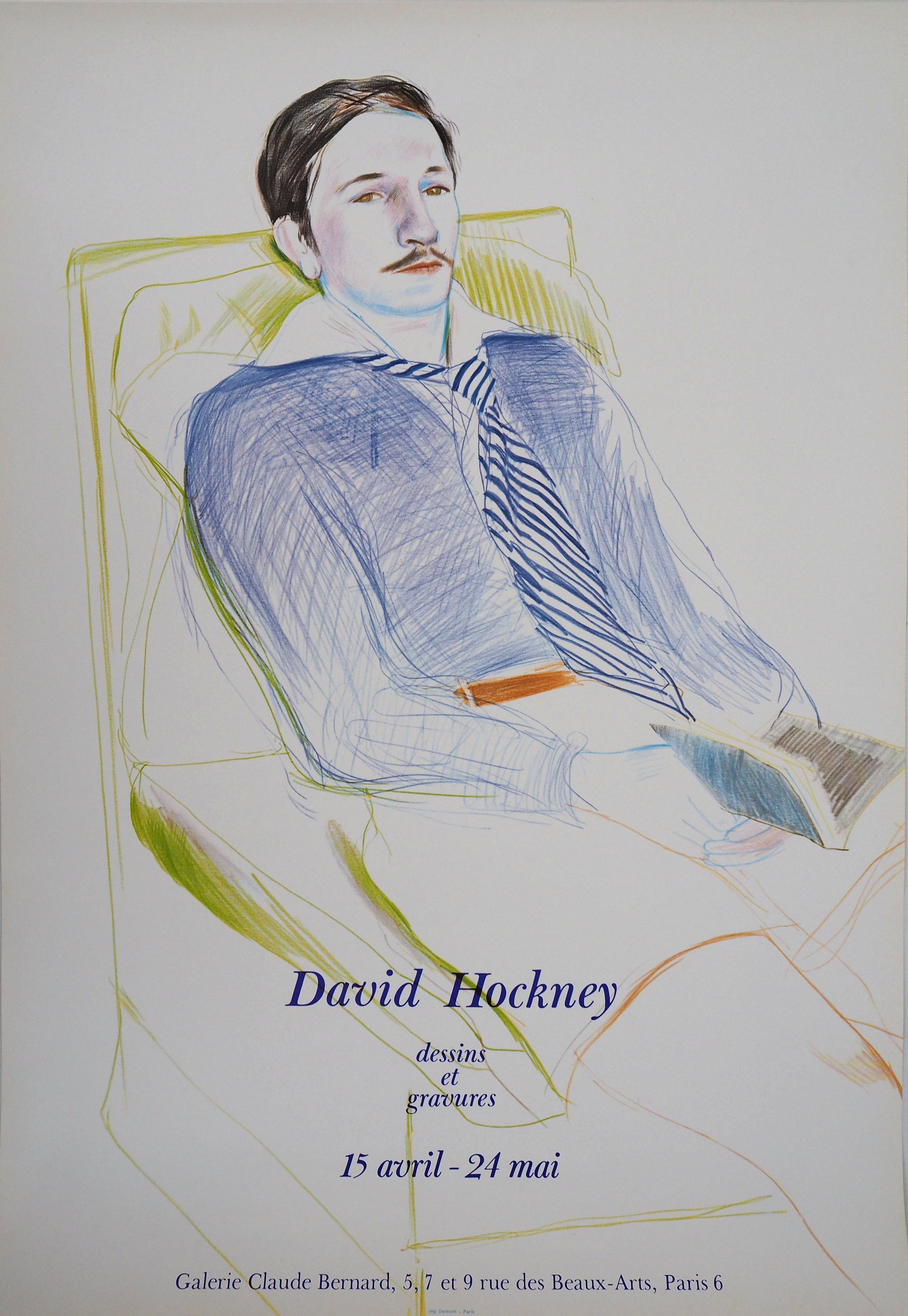 Portrait of Reading Man - Original Vintage Poster (1975) - American Modern Print by (after) David Hockney